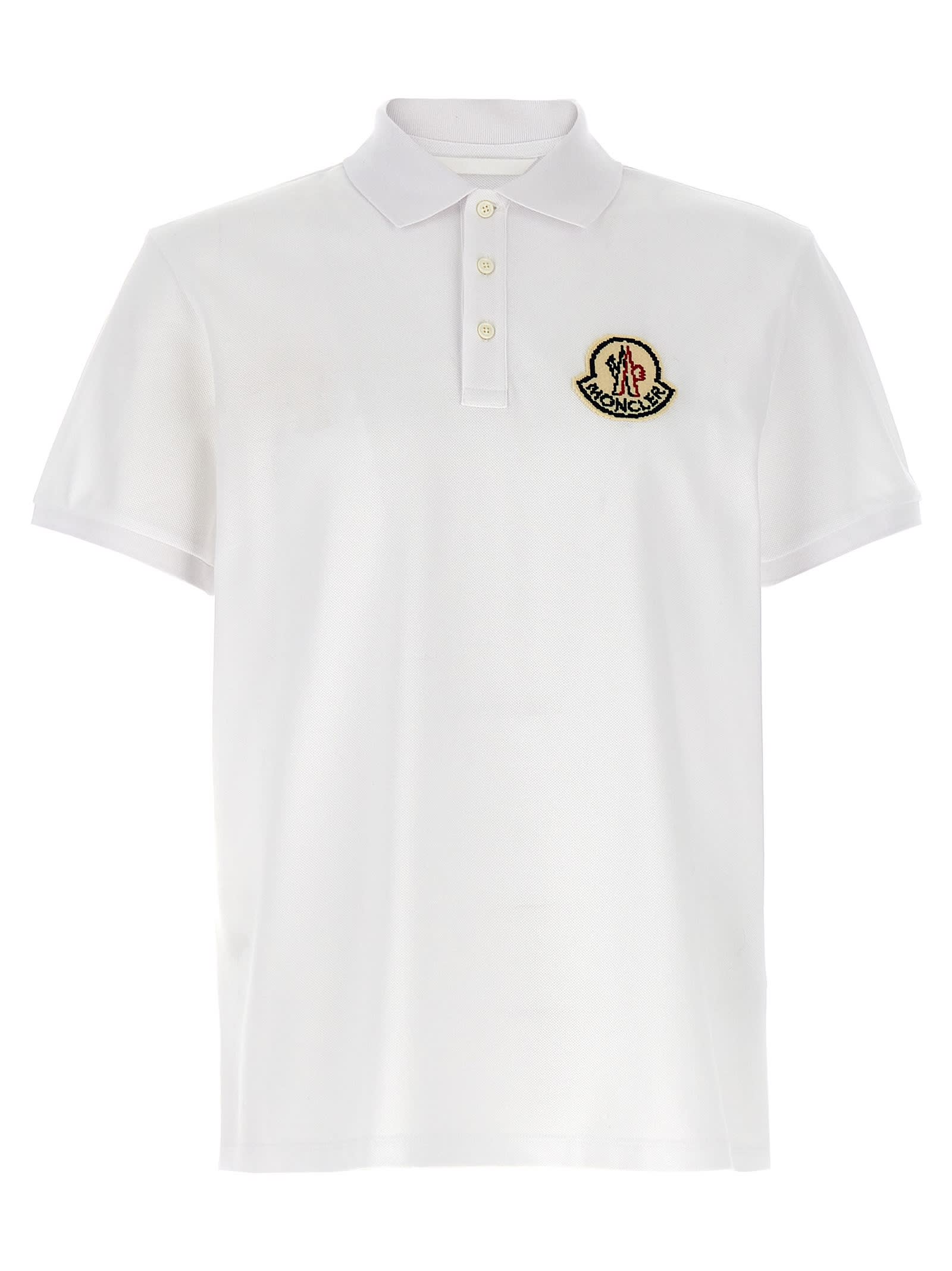 Shop Moncler Logo Patch Polo Shirt In White