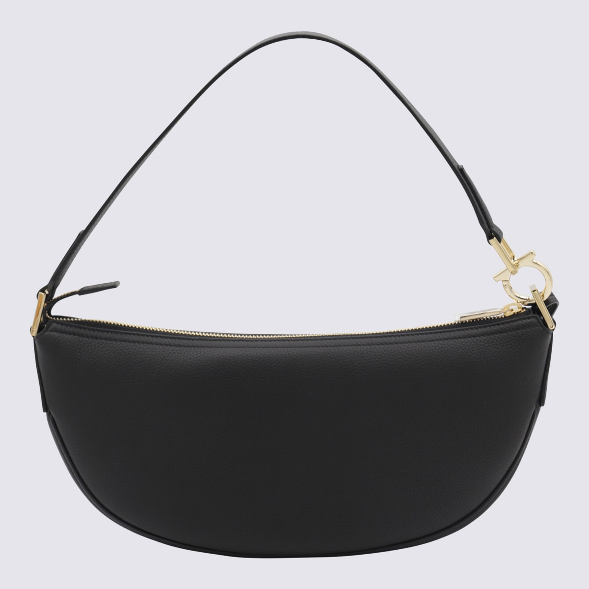 Ferragamo Small Oval-shaped Leather Shoulder Bag In Black