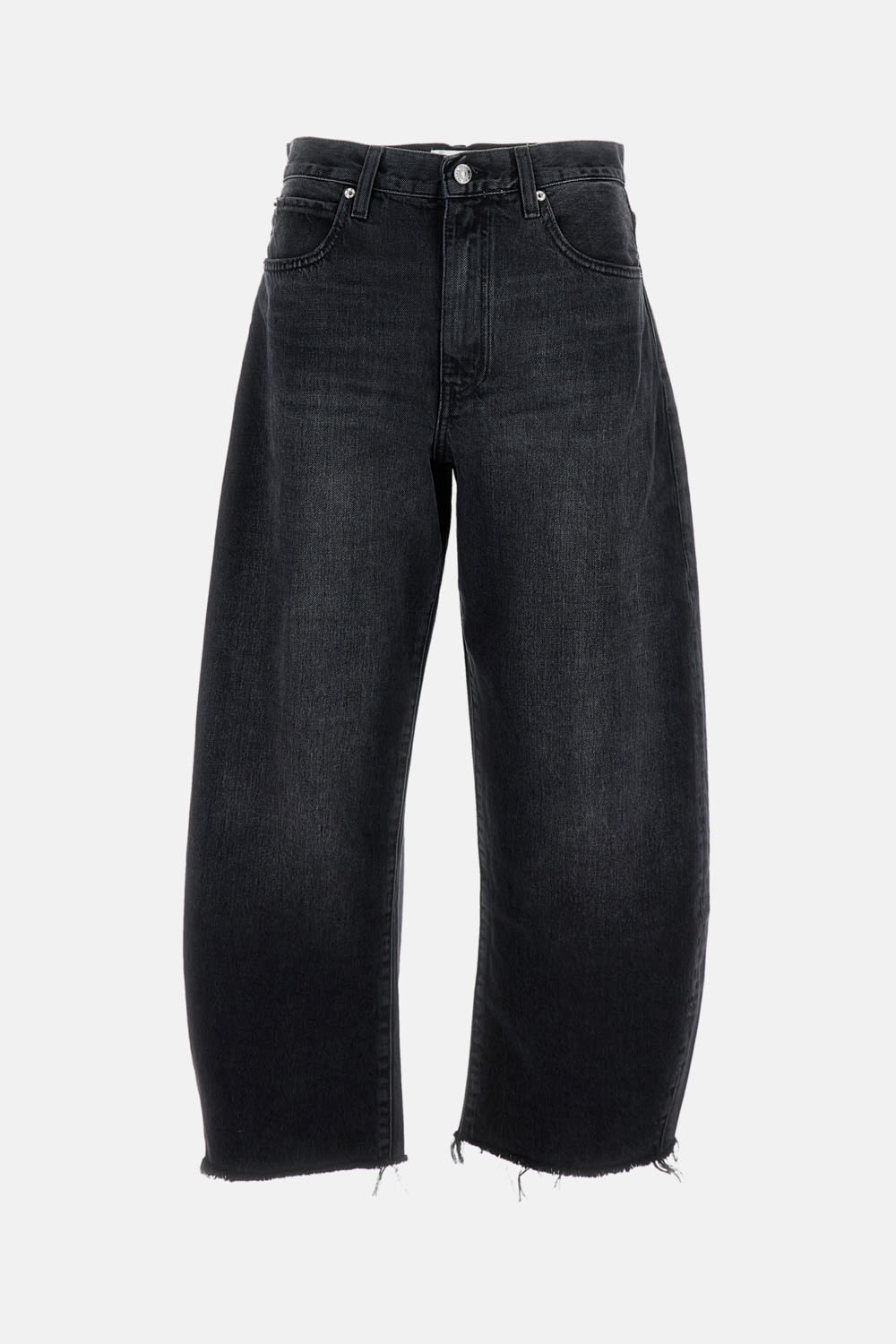 Frame Womens Bubble Barrel-leg Cropped Denim Jeans Limitless Raw Fray In Black