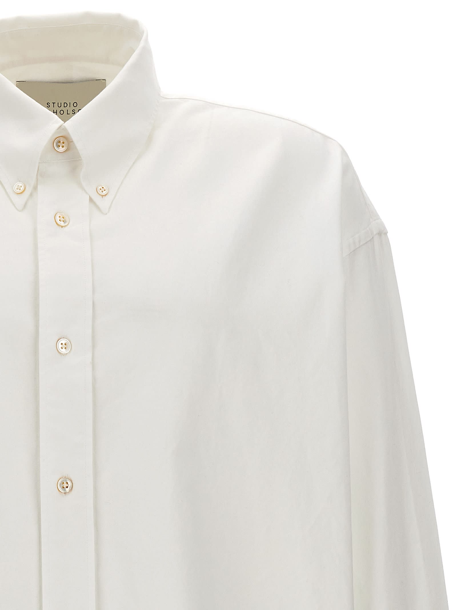 Shop Studio Nicholson Logo Shirt In White