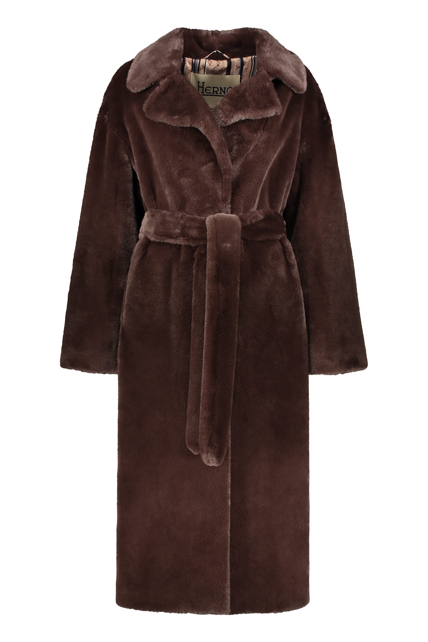 Herno Vegan Fur Coat In Brown