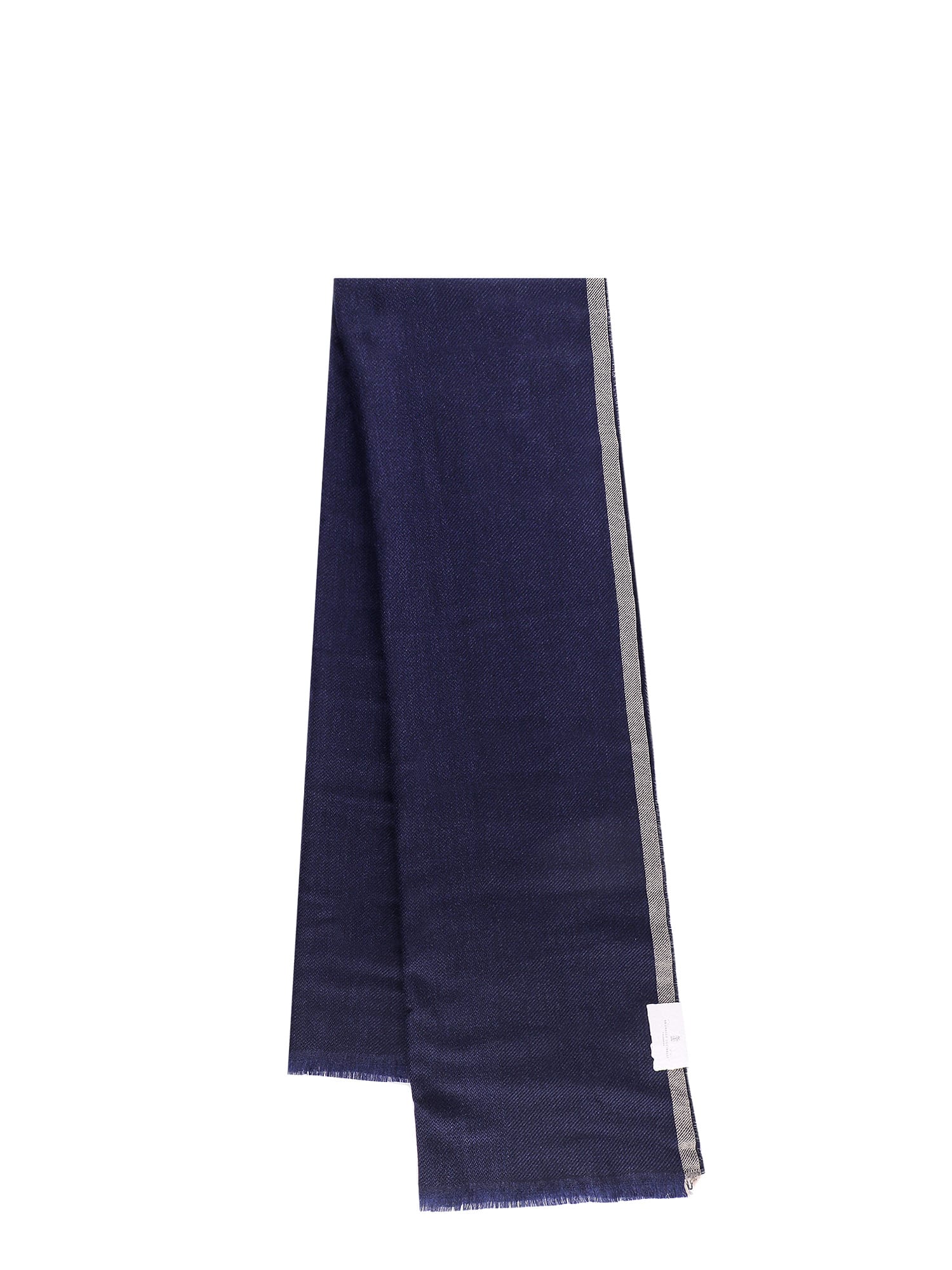 Brunello Cucinelli Fringed Striped Wool And Cashmere-blend Scarf In Blue