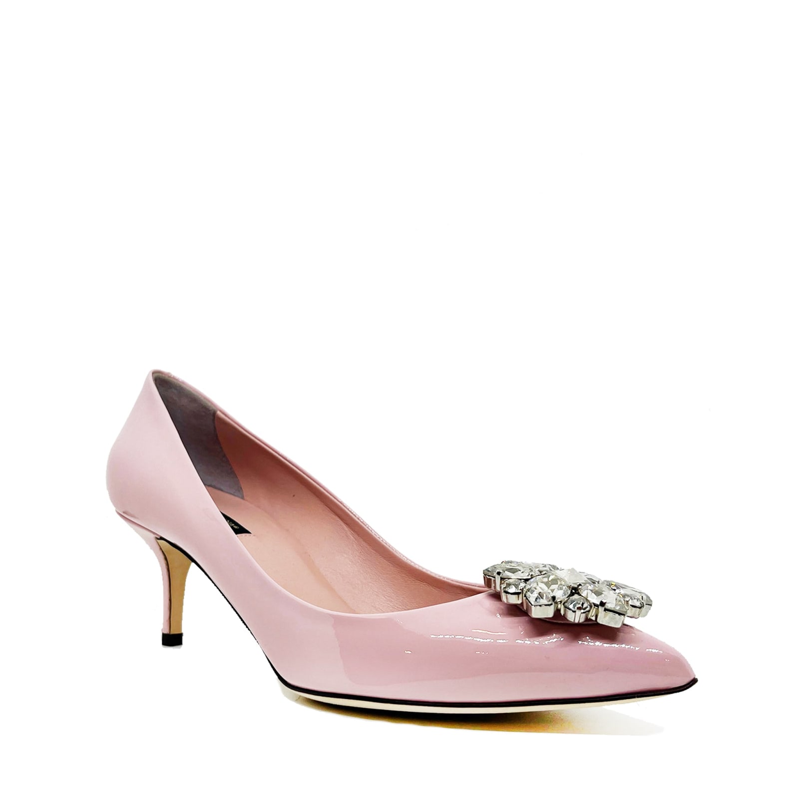 Dolce & Gabbana Crystal Embellished Suede Pumps In Pink