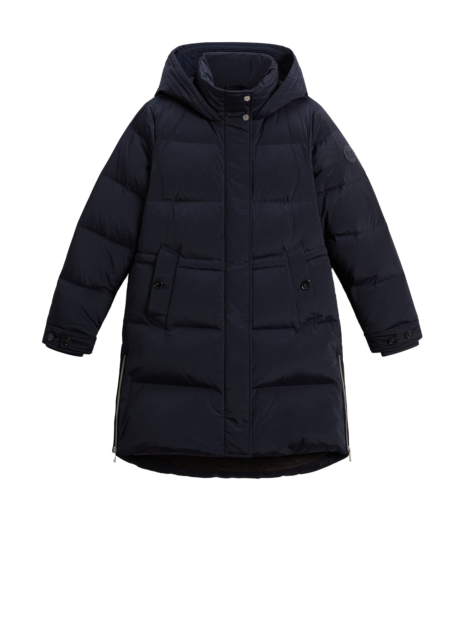 Shop Woolrich Womens Navy Blue Quilted Down Jacket With Hood In Melton Blue