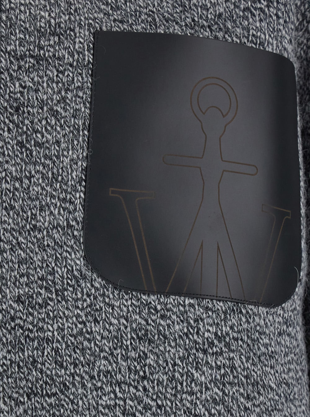 Jw Anderson Grey Sweater With High Neck And One Front Patch Leather Pocket In Wool Blend Man In Gray