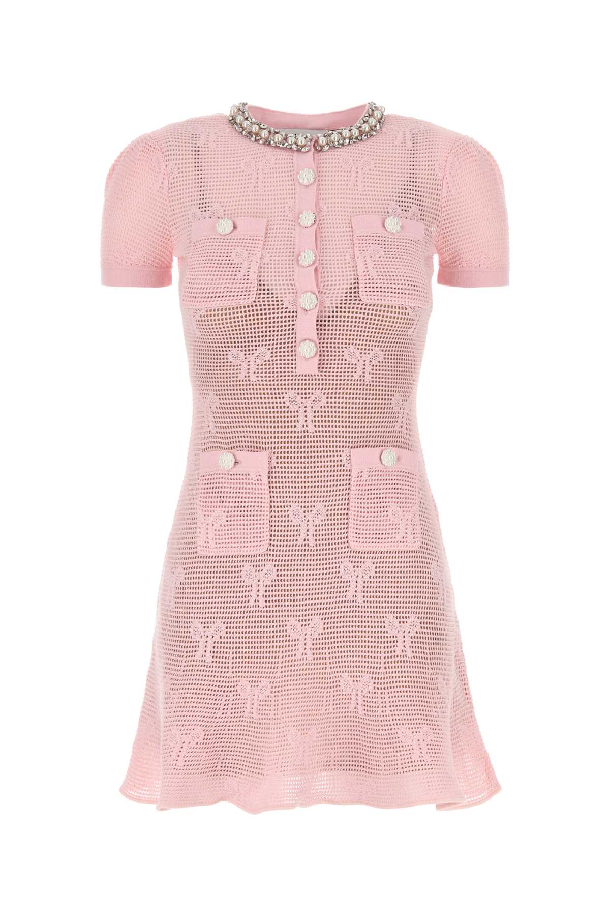 Pastel Pink Crochet Mini Dress