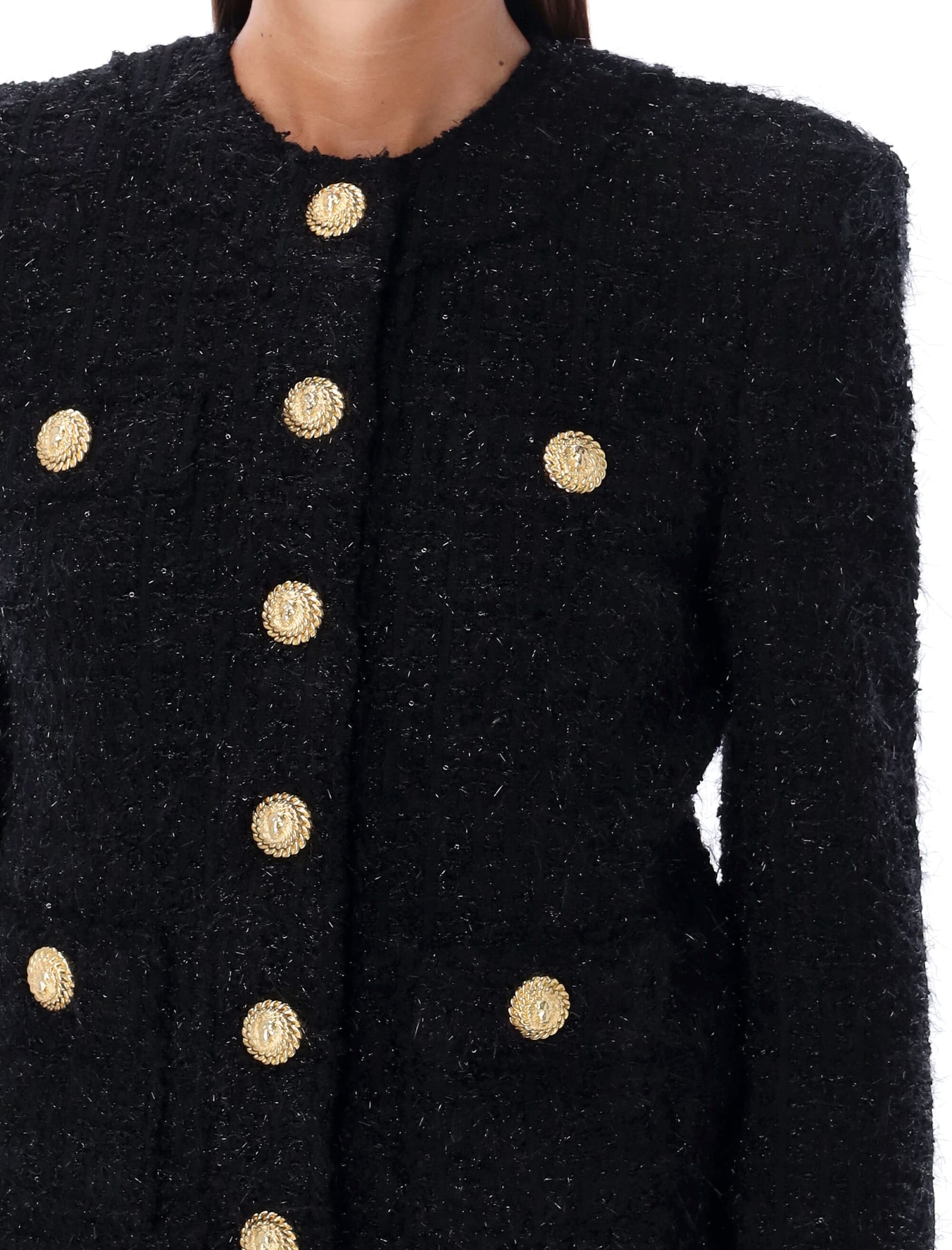 Shop Balmain Tweed Lurex Jacket In Noir