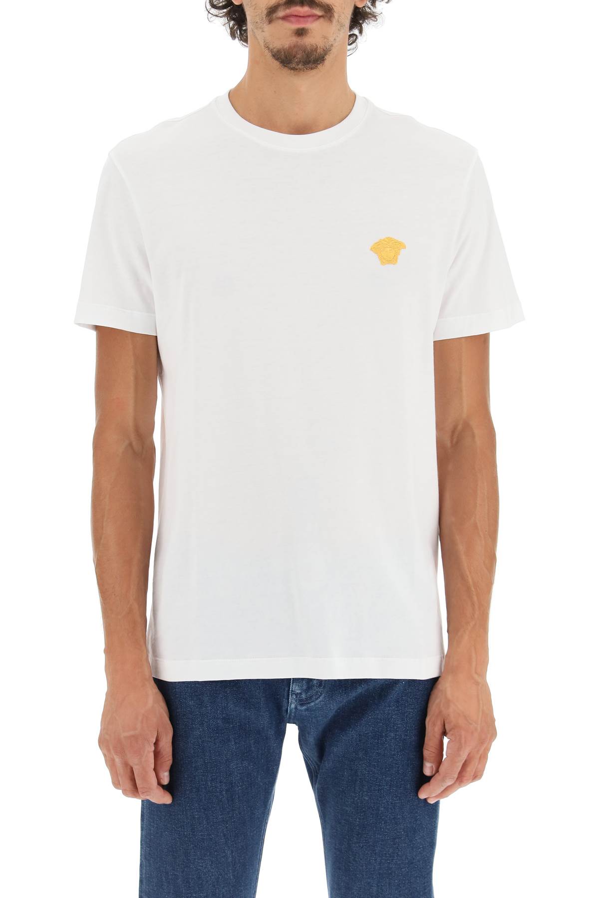 Shop Versace Medusa Embroidered T-shirt In Optical White (white)