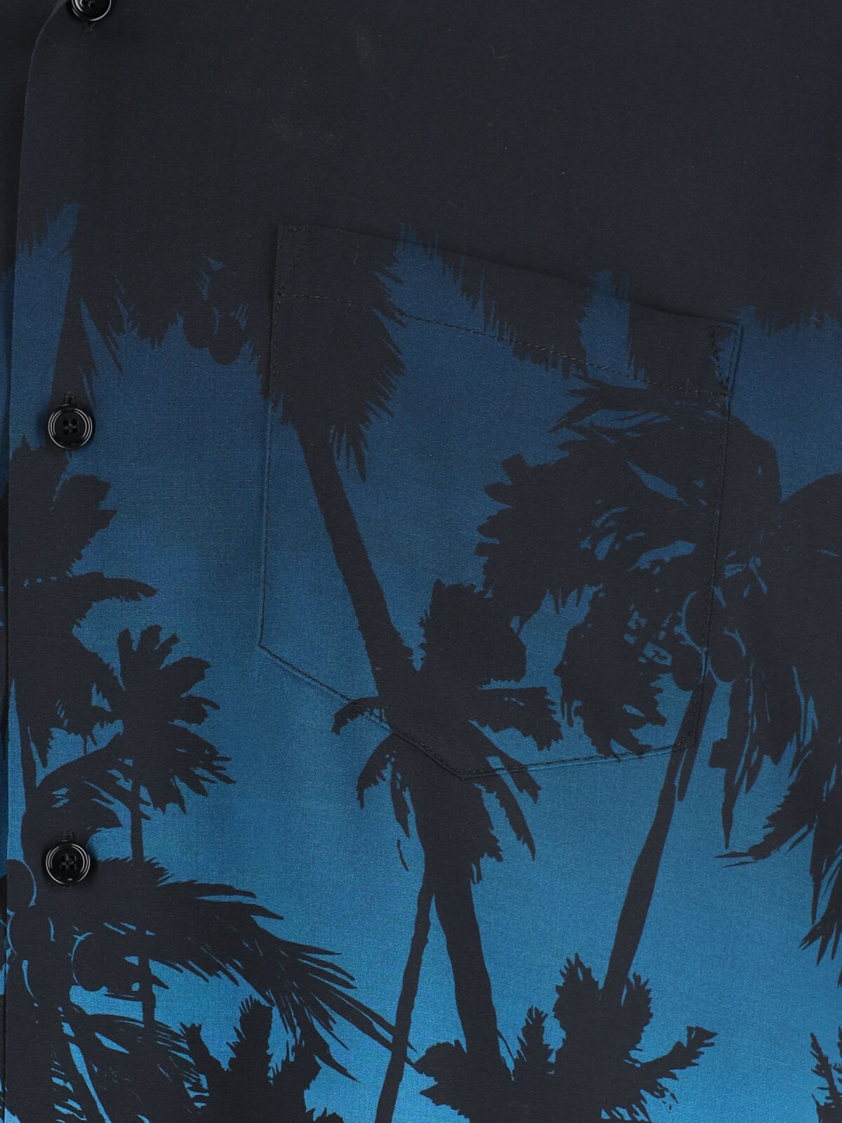 Celine Short Sleeve Shirt With Chest Pocket And Tropical Print In Black