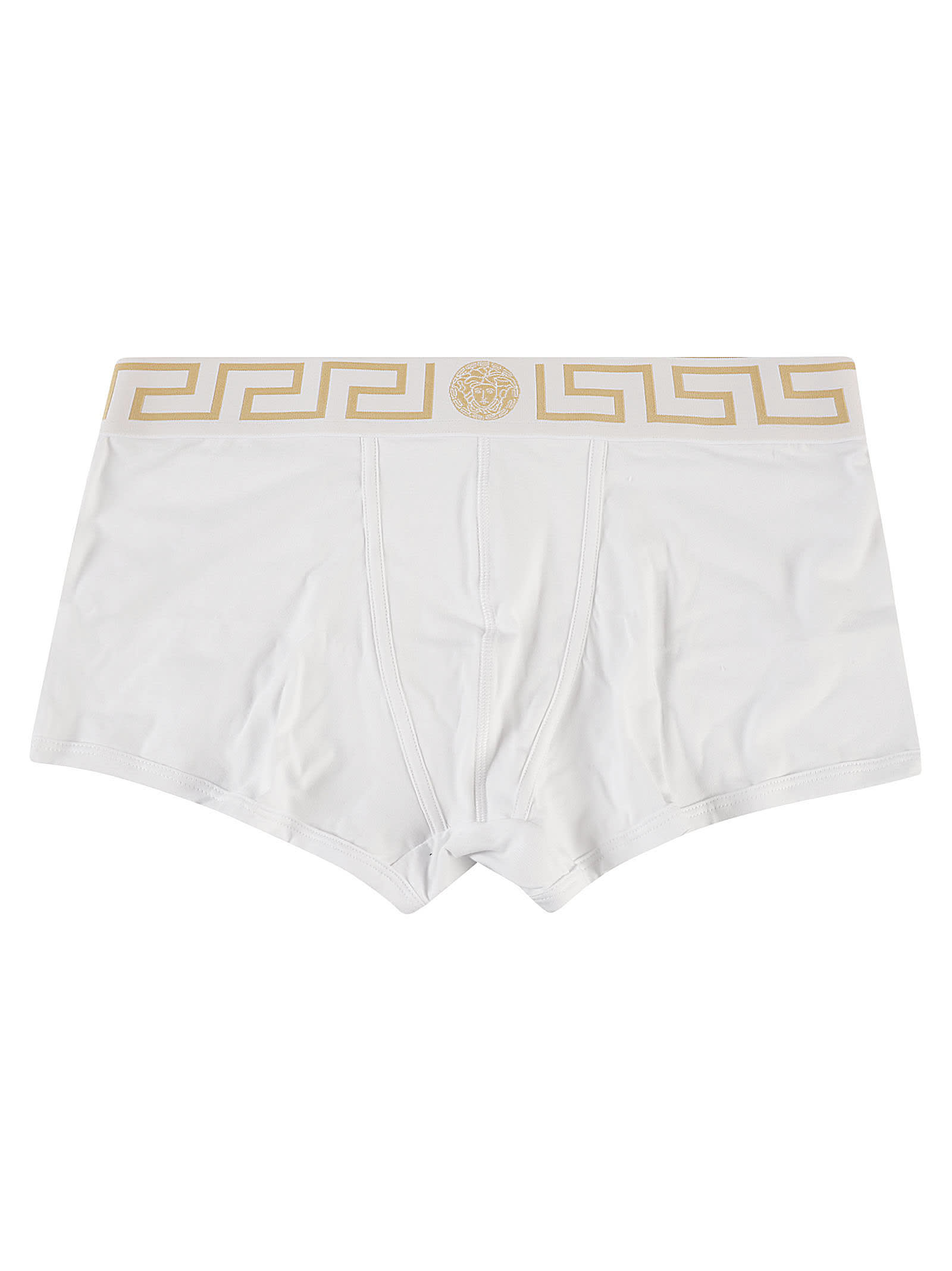 Shop Versace Mens White Jersey Boxer Briefs In White/greek Gold