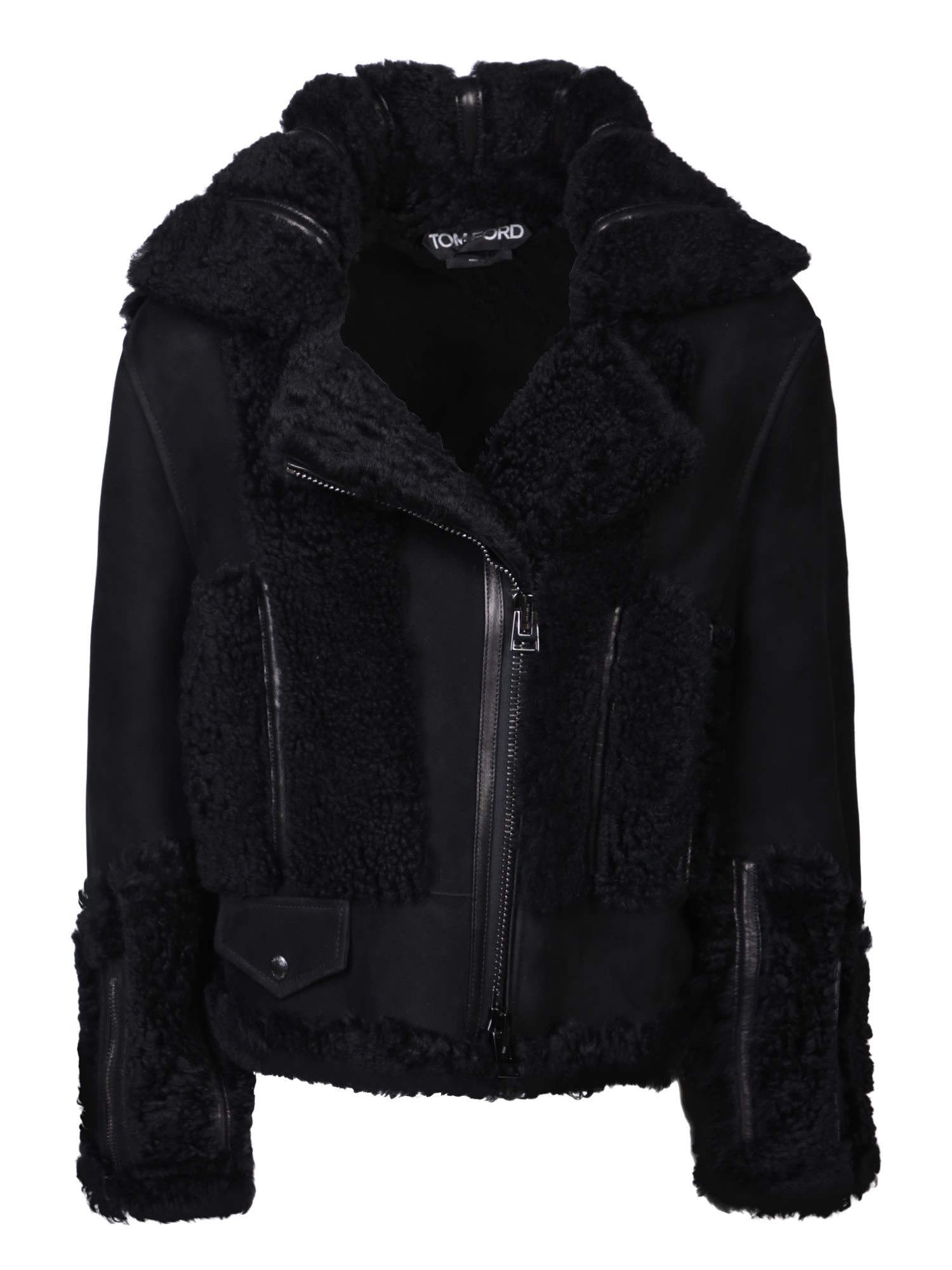 Shearling And Leather Patchwork Biker Jacket