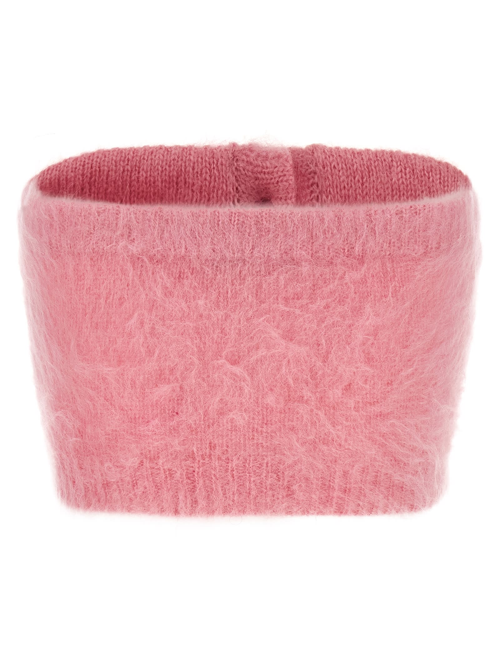 Alessandra Rich Mohair Top With Button Detailing And Floral Embroidery In Pink
