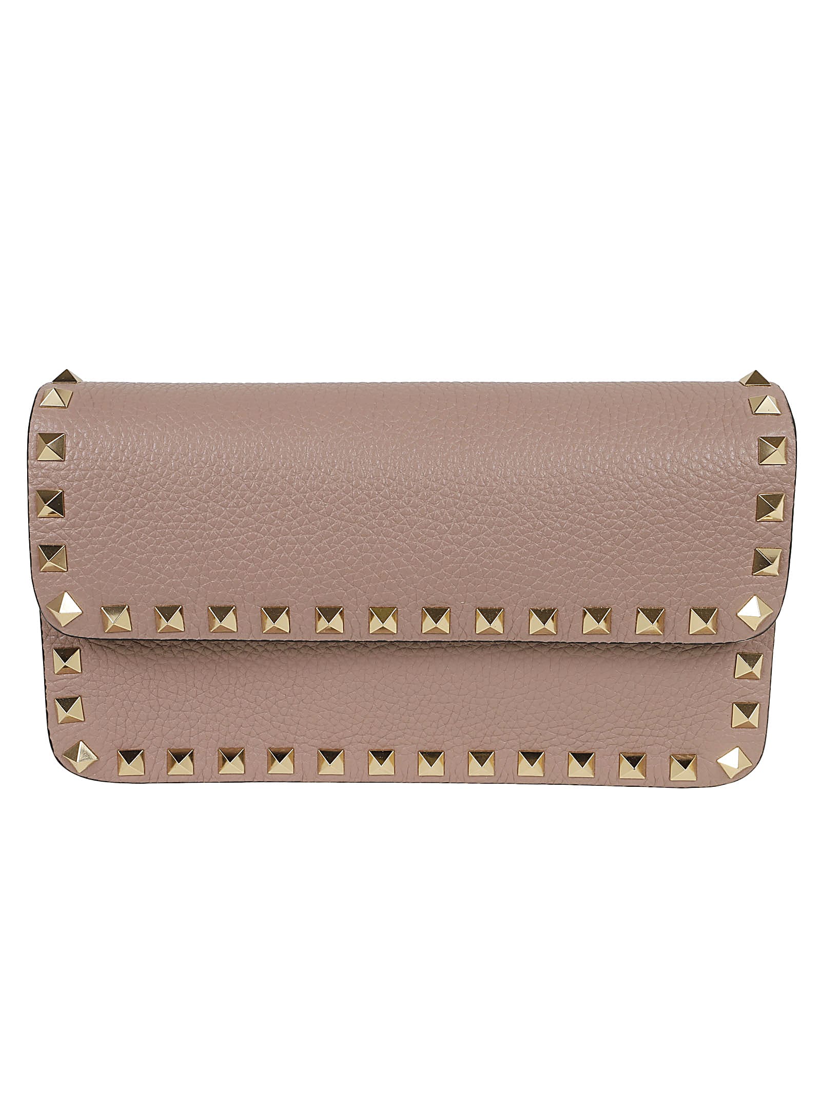 Shop Valentino Wallet W/strap Rockstud Platinum Studs In Poudre