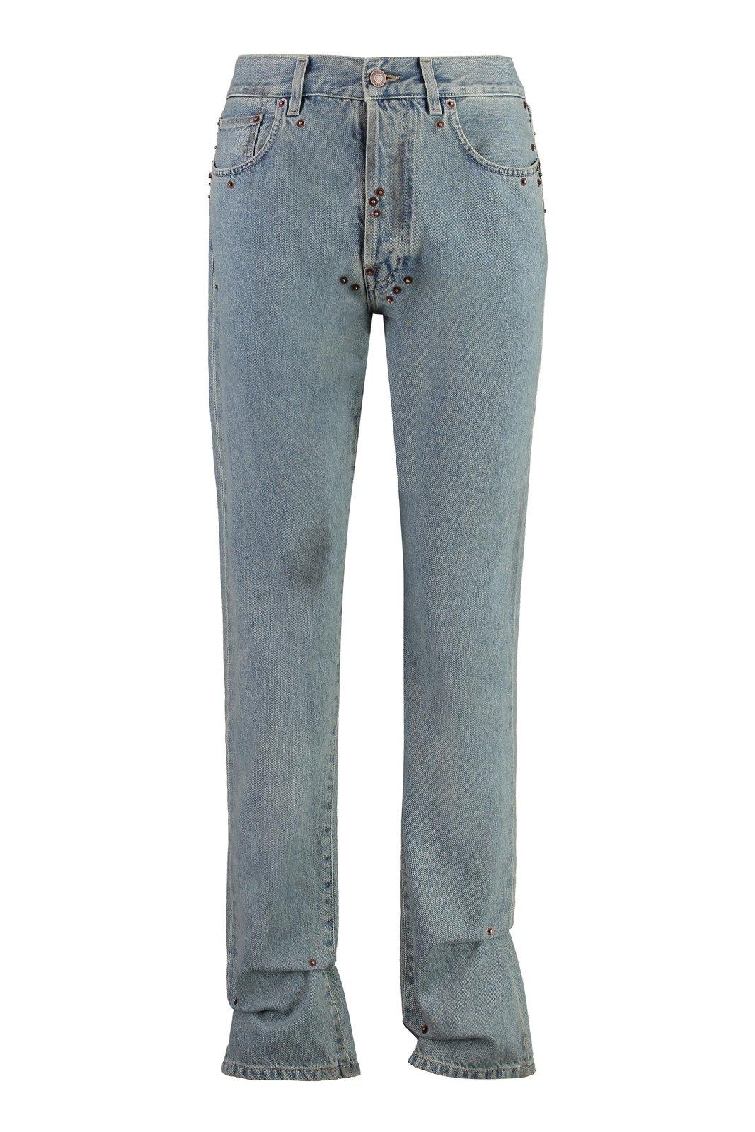 Shop Moschino 5 Pocket Straight Leg Jeans In Clear Blue