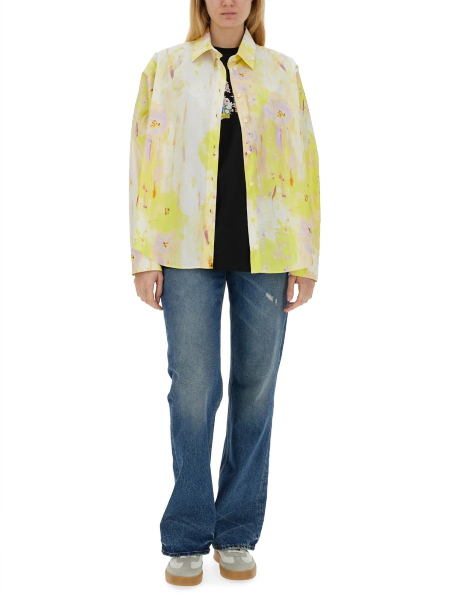 Shop Msgm Long-sleeved Printed Shirt In Yellow
