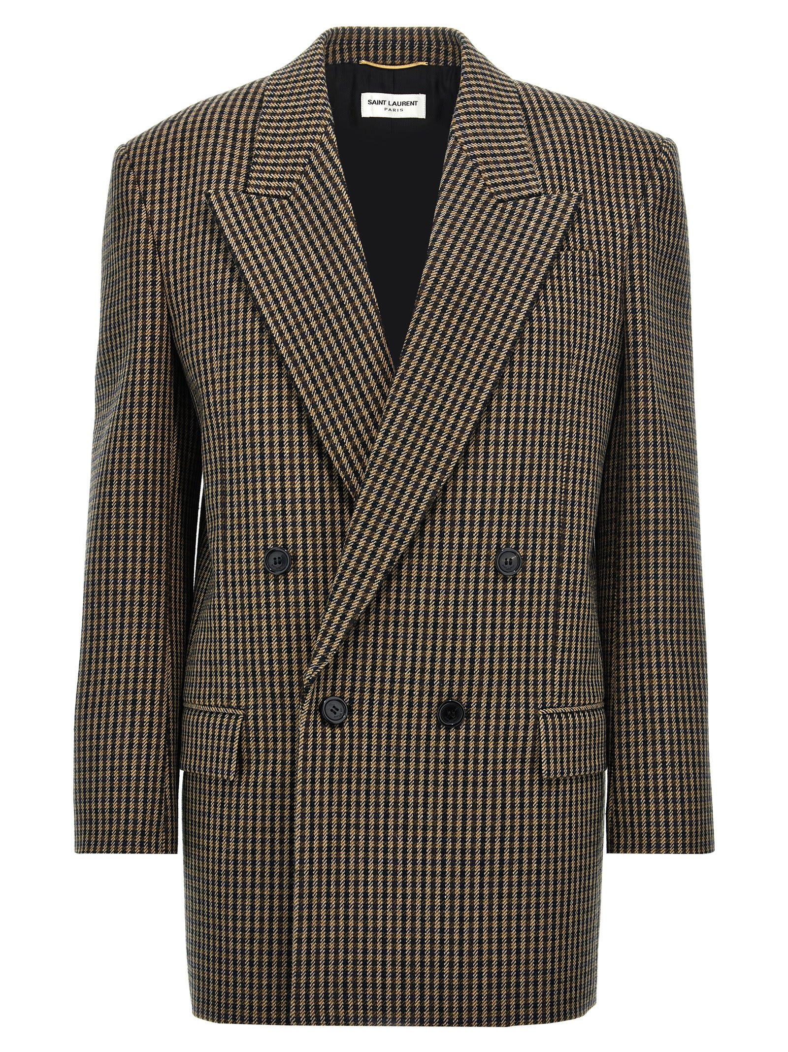 Shop Saint Laurent Vichy Double-breasted Blazer In Multicolor