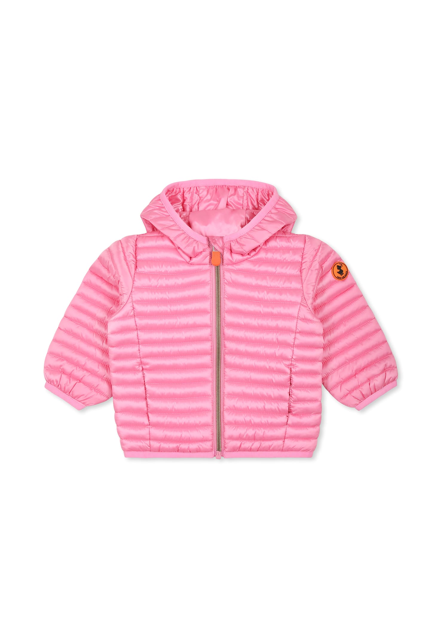 Save The Duck Pink Down Jacket For Baby Girl With Logo In Pink