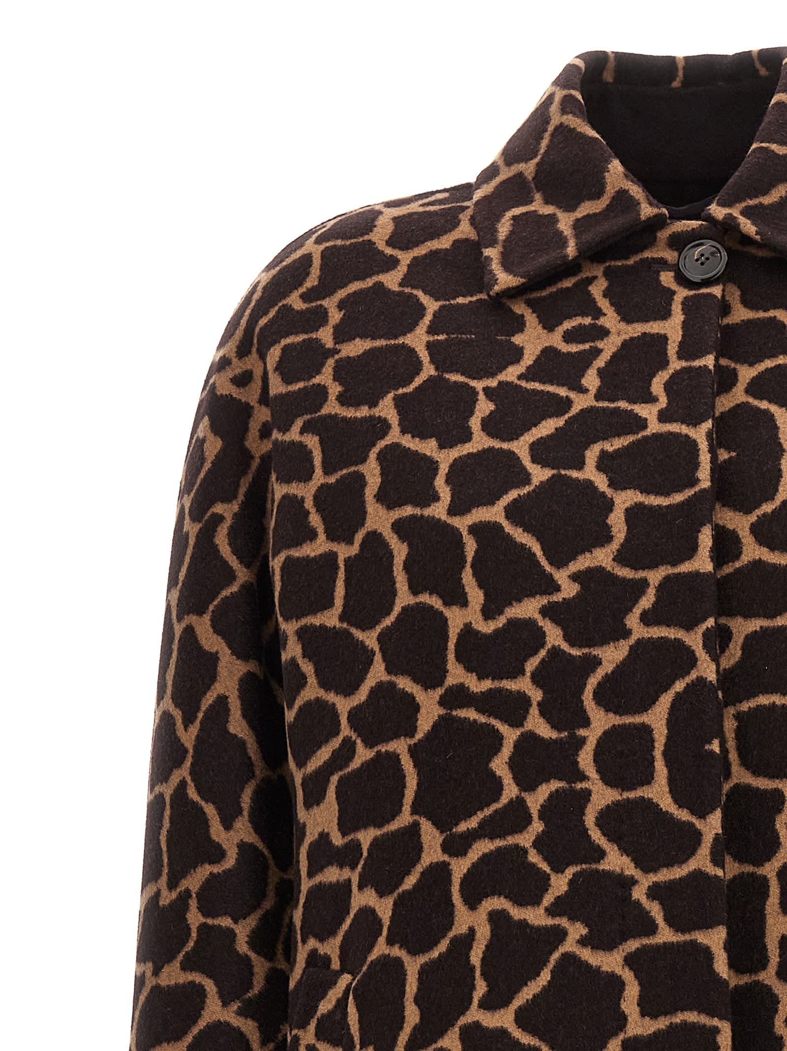 Max Mara 'animal Print Collared Neck Coat' In Brown