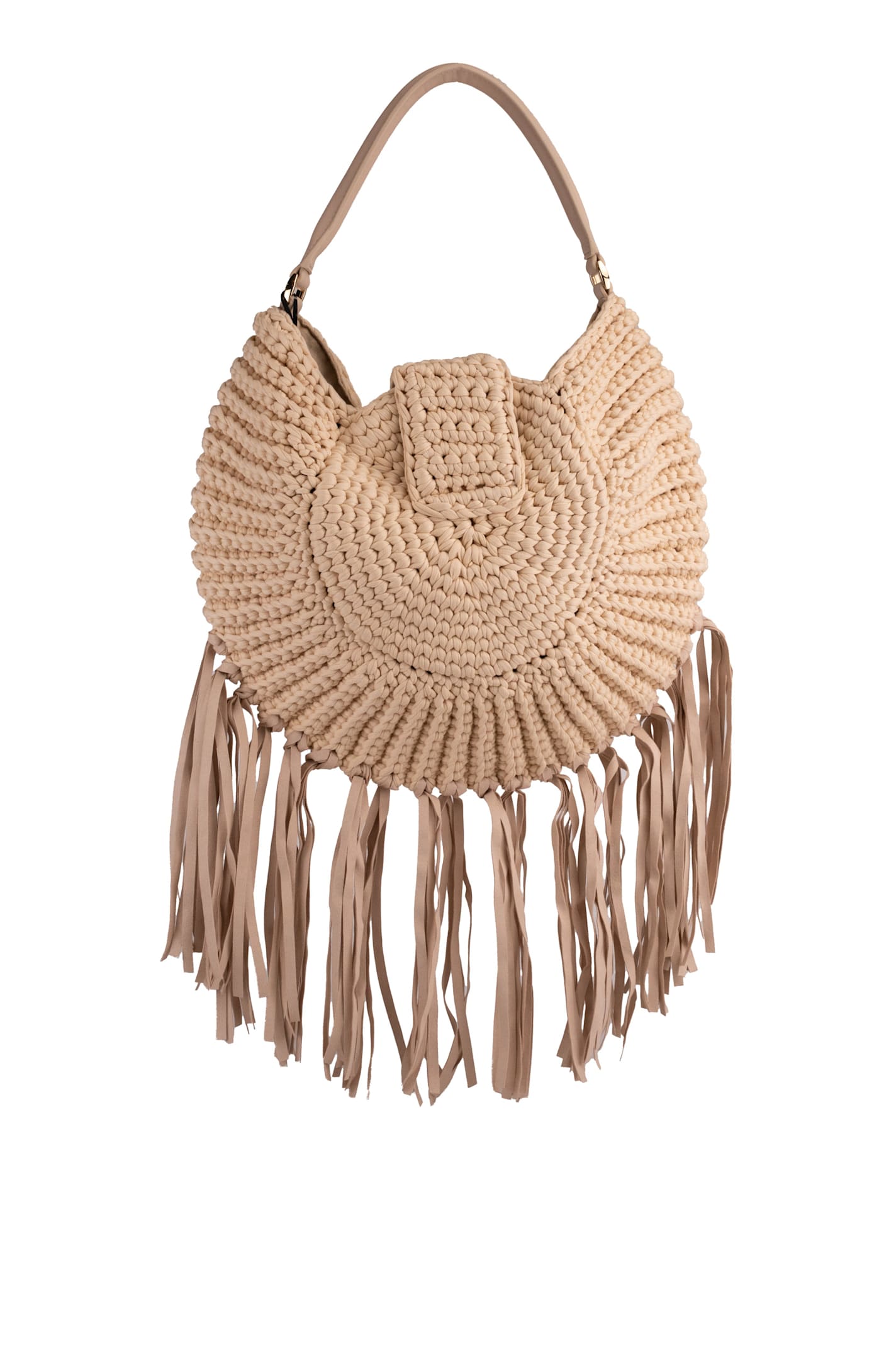 Twinset Hobo Shoulder Bag With Fringes In Naturale