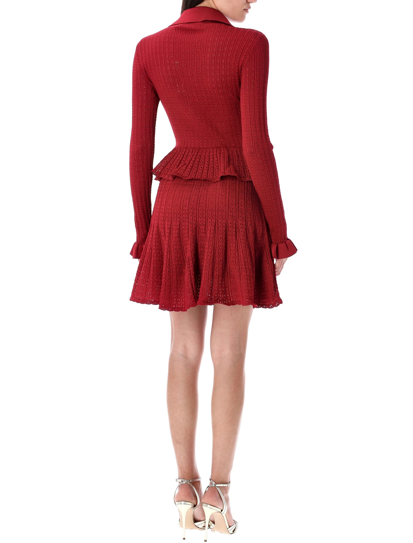 Self-portrait Pointelle Knit Mini Dress In Red