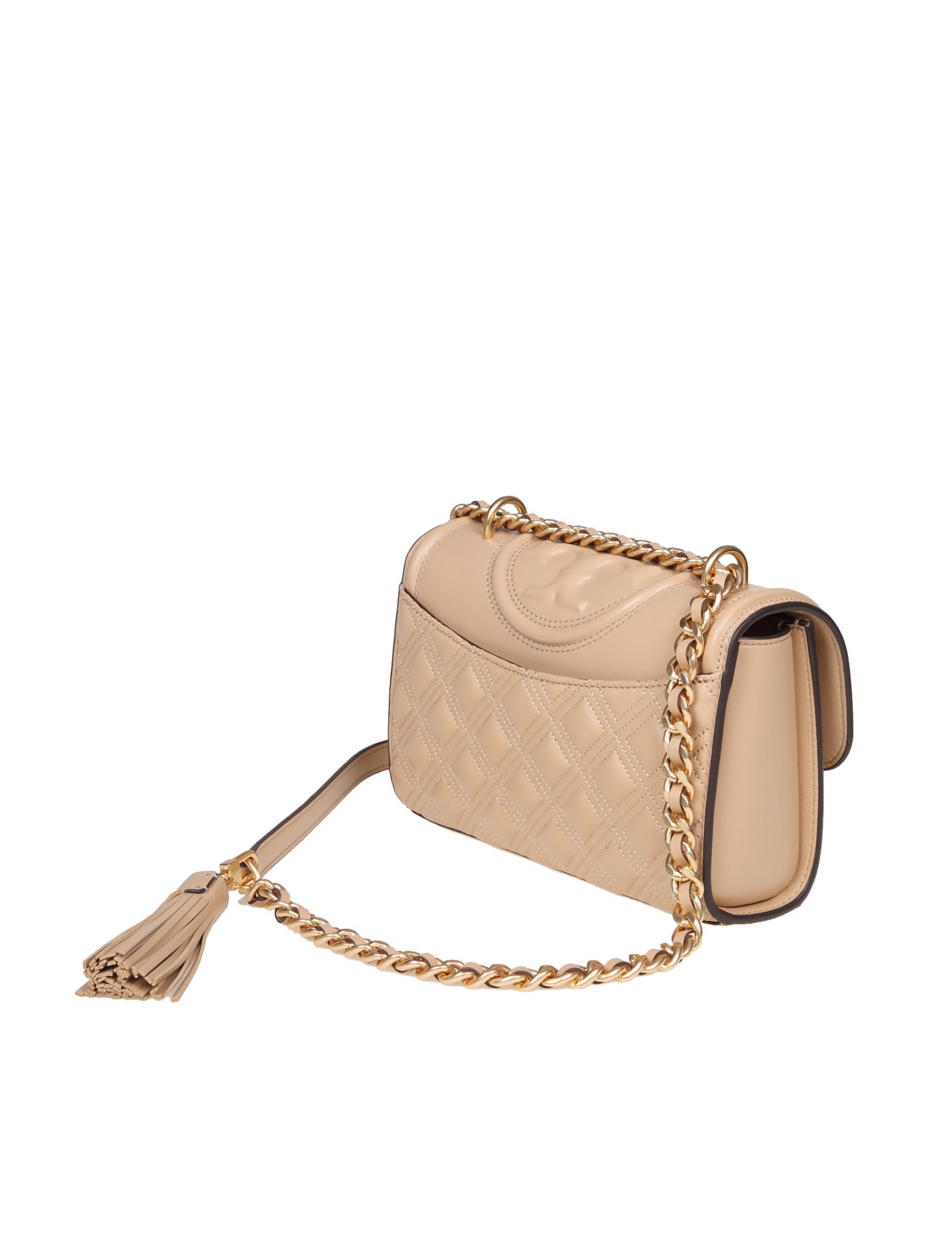 Shop Tory Burch Small Fleming Bag In Desert Color Leather In Desert/beige