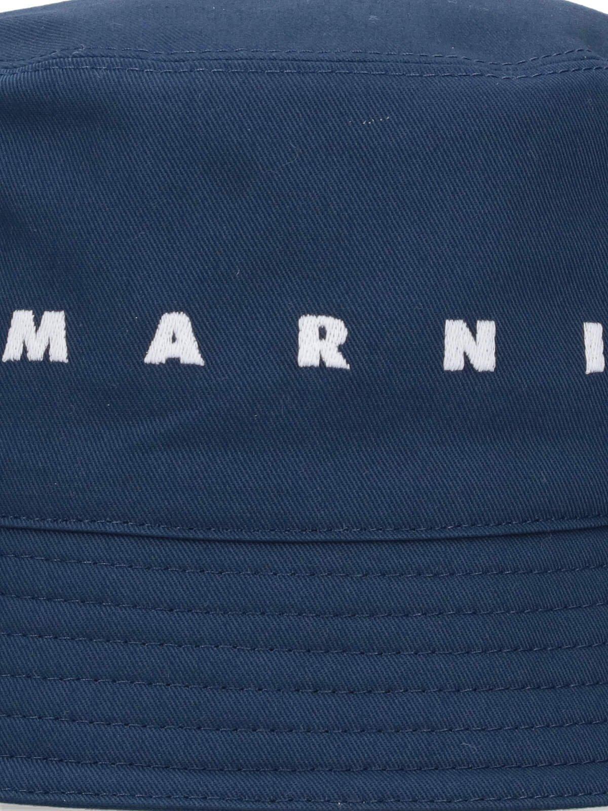 Shop Marni Logo Embroidered Twill Bucket Hat In Blue