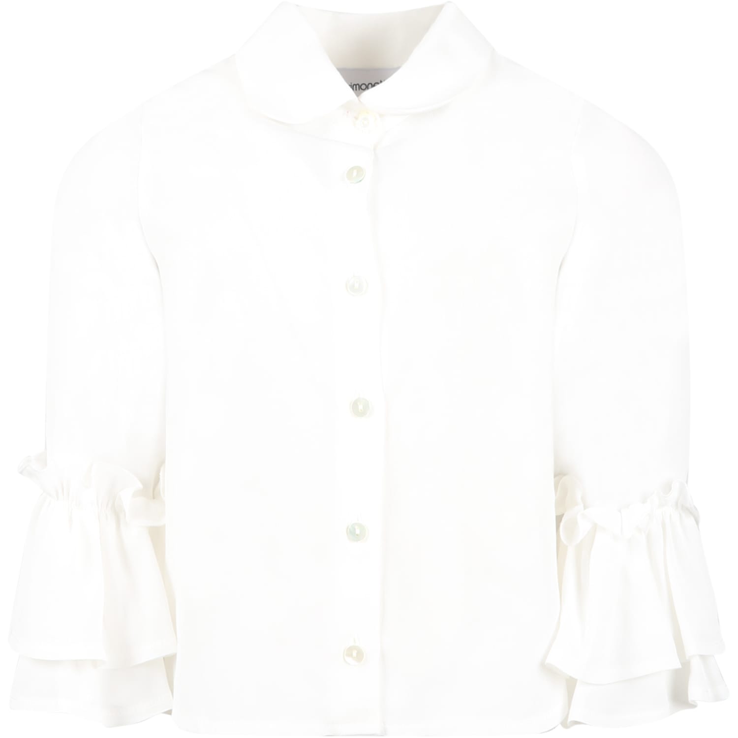 Simonetta Kids' White Shirt For Girl With Ruffles In Ivory