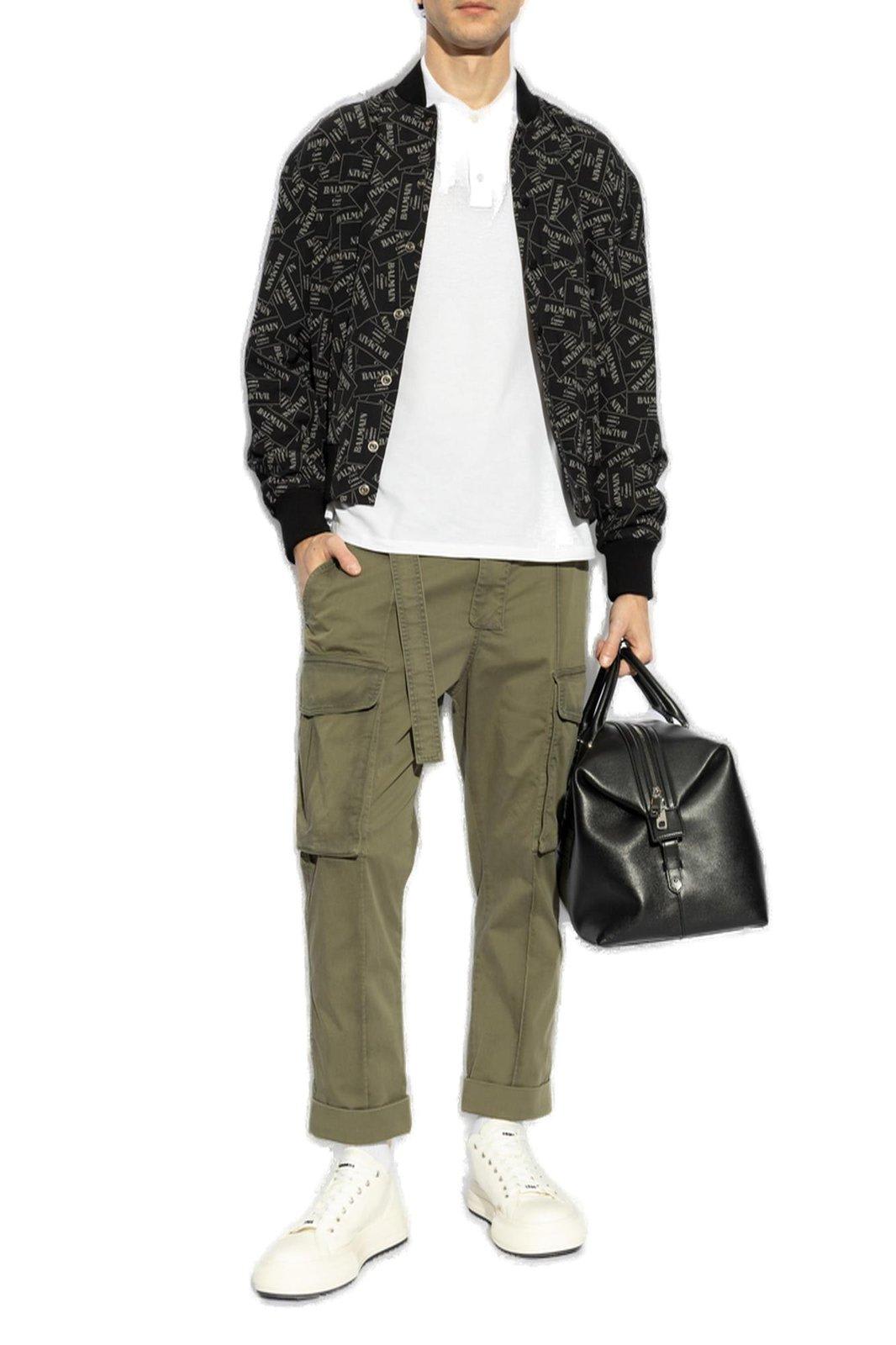 Shop Balmain Printed Logo Label Bomber Jacket In Black