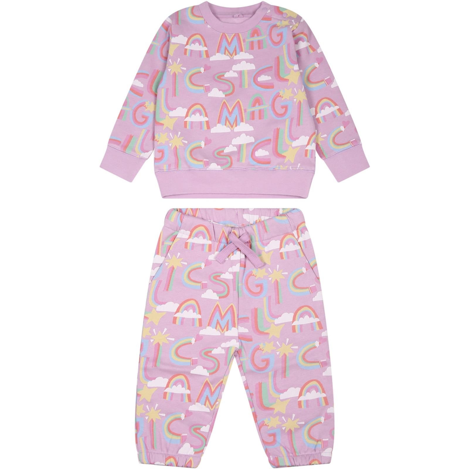 Stella Mccartney Purple Suit For Baby Girl With Stars And Clouds In Violet