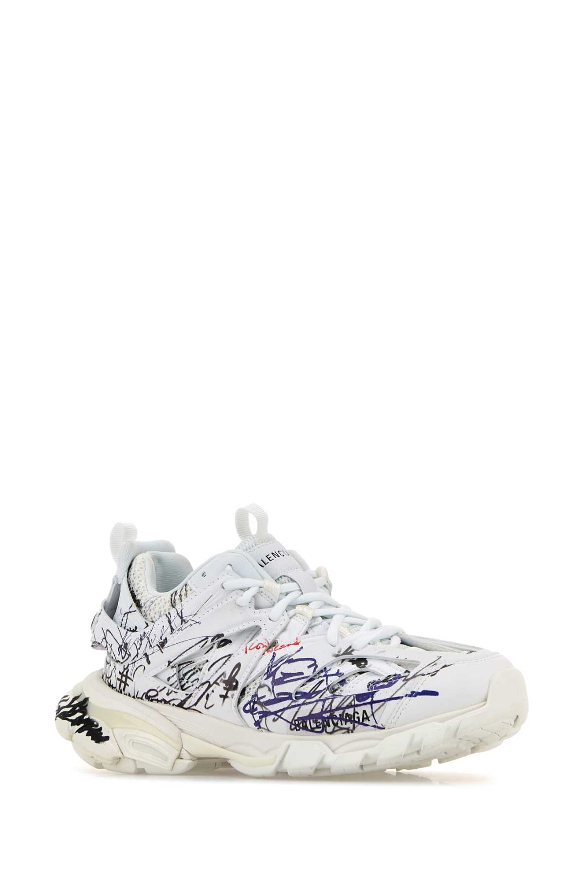 Balenciaga Mesh And Rubber Track Sneakers With Chunky Sole In Whiteblackblured