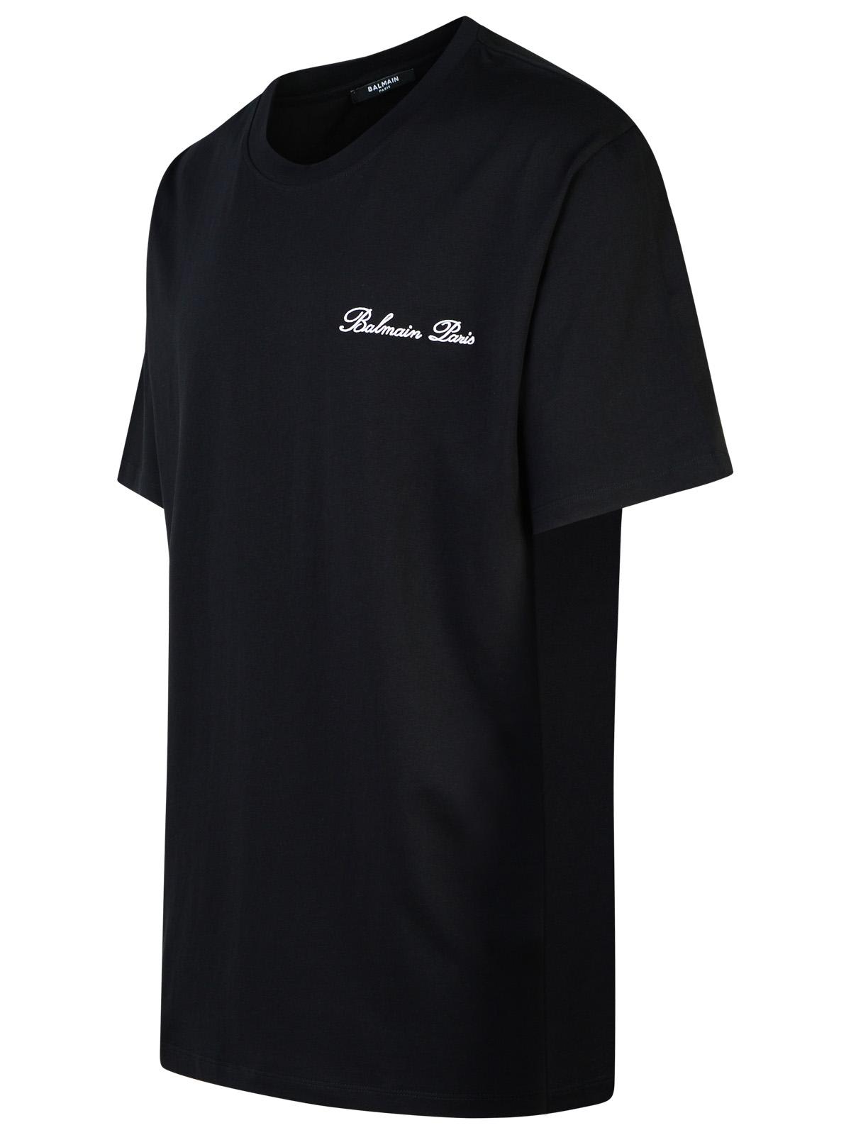 Shop Balmain Signature Black Cotton T-shirt