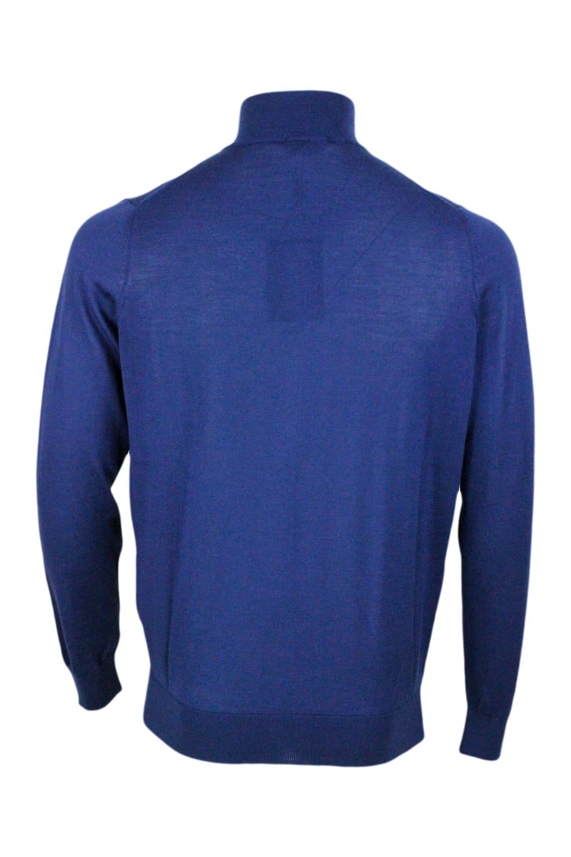 Shop Colombo Light Half-zip Long-sleeved Sweater In Fine 100% Cashmere And Silk With Special Processing On The Pr In Blu Royal