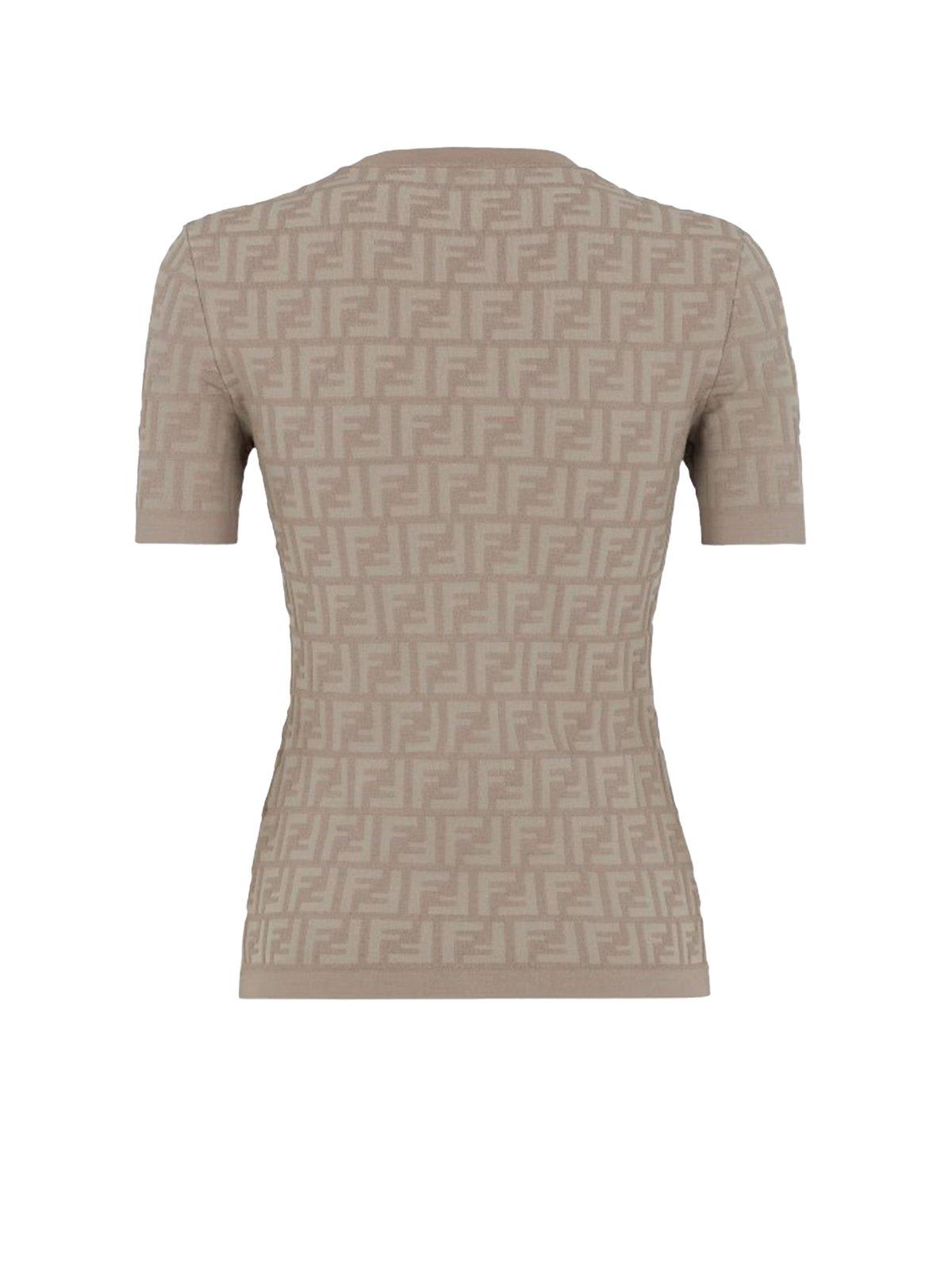 Shop Fendi Monogram Detailed Knit T-shirt In Grey