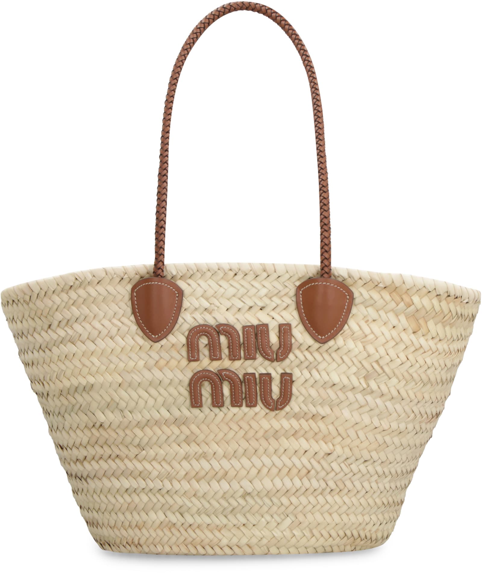 Miu Miu Raffia Tote Bag In Brown