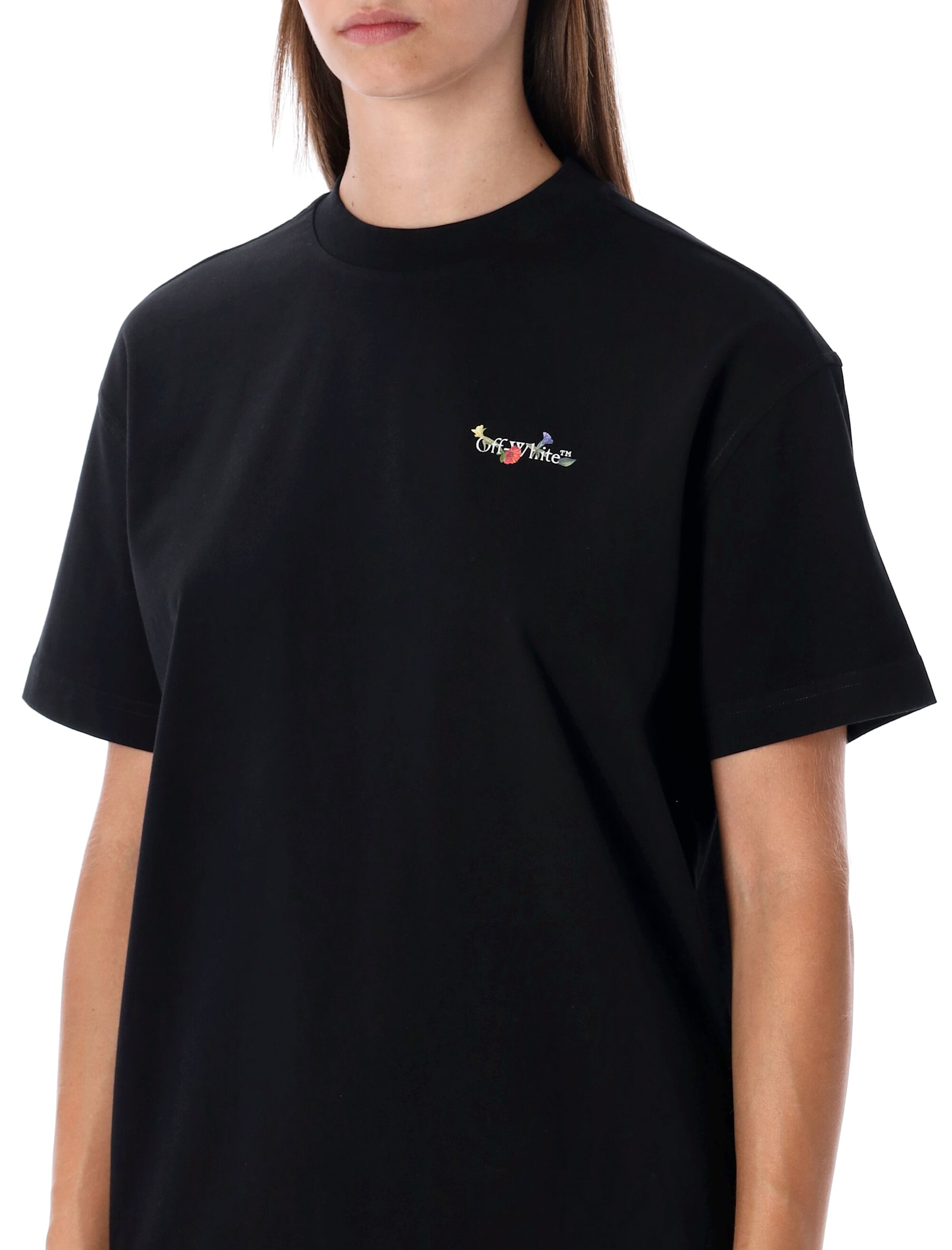 Off-white Arrow Glass Flower Regular Logo T-shirt In Black
