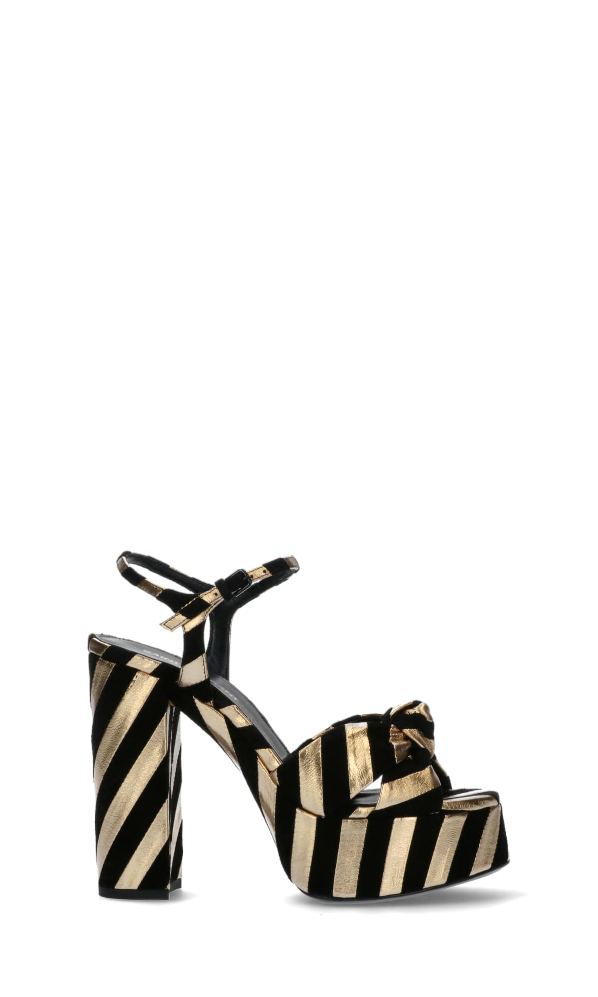Saint Laurent Bianca Knotted Suede And Metallic Textured-leather Platform Sandals In Black Gold