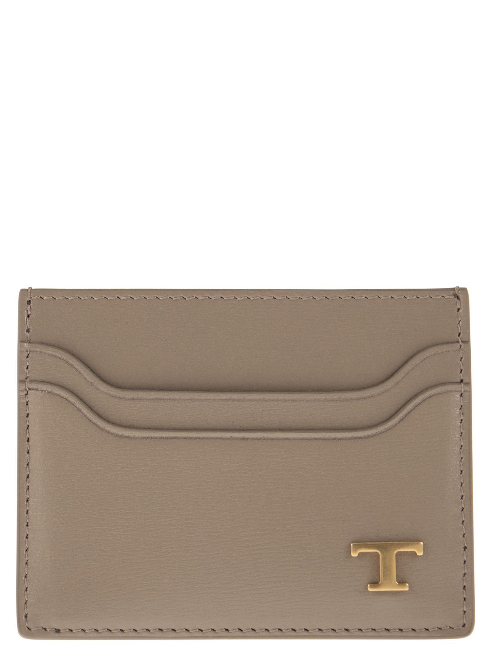 Shop Tod's Leather Card Holder With Logo In Beige