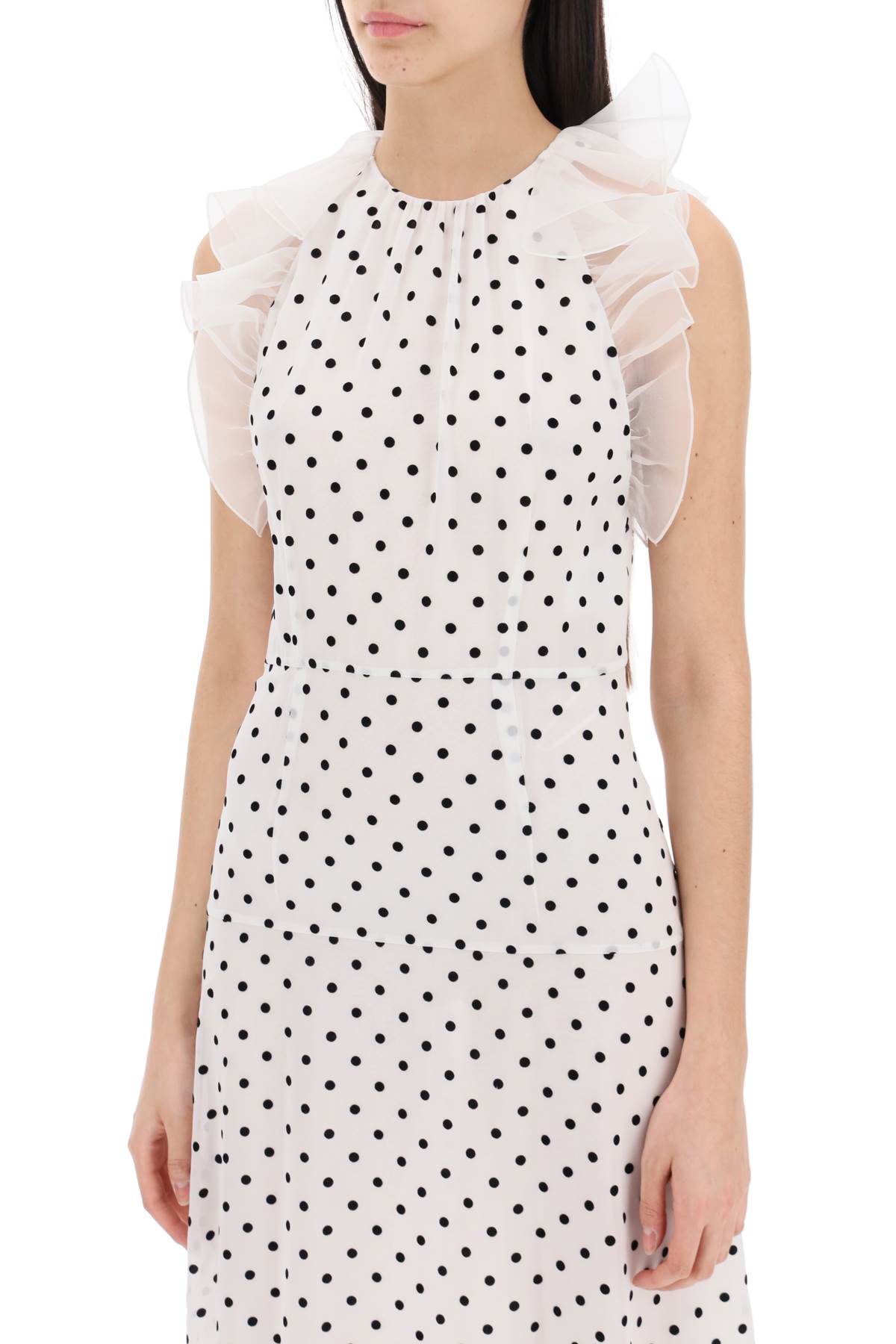 Shop Alessandra Rich Sleeveless Maxi Dress In Polka In Bianco/nero