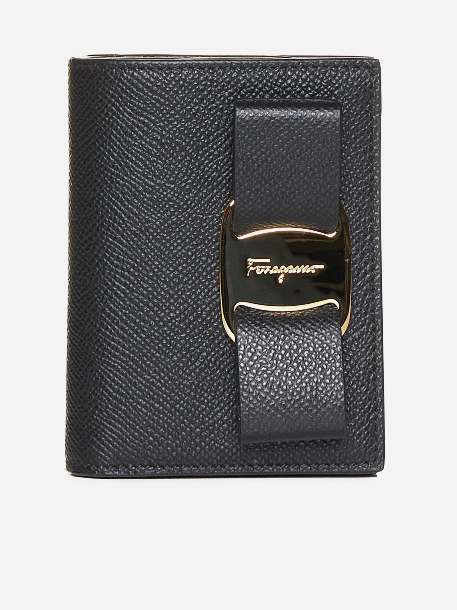 Shop Ferragamo Vara Leather Wallet In Black