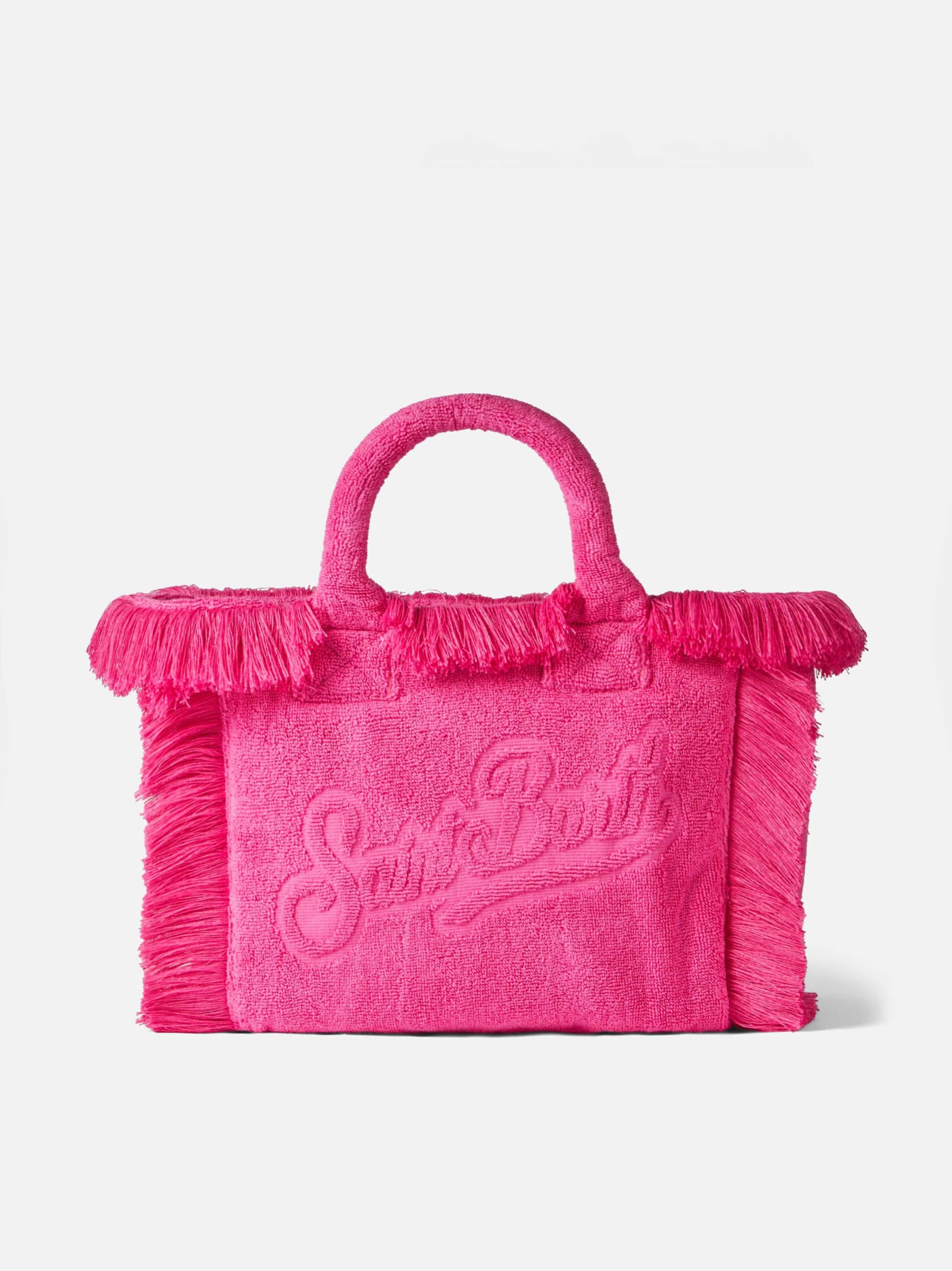 Mc2 Saint Barth Colette Fuchsia Terry Soft Handbag With Embossed Logo In Pink