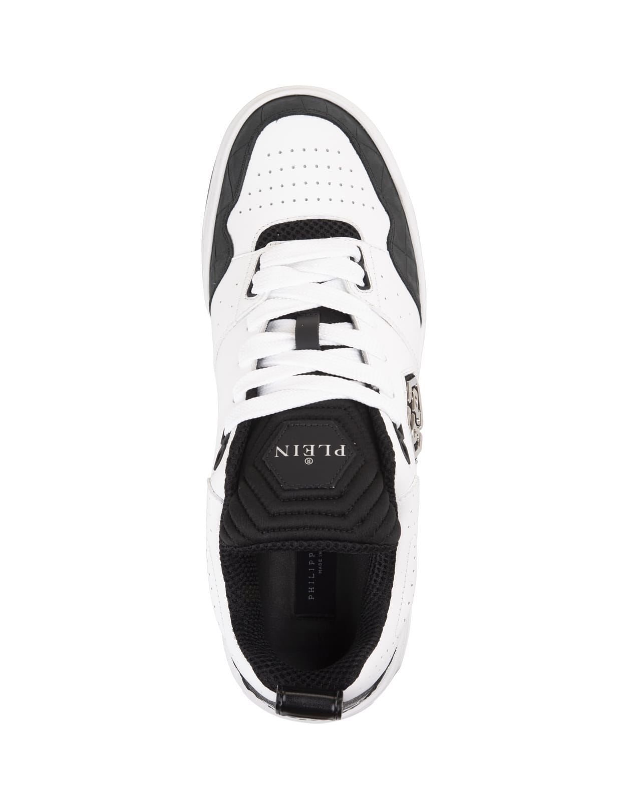 Shop Philipp Plein White And Black Croco Printed Leather Low-top Sneakers