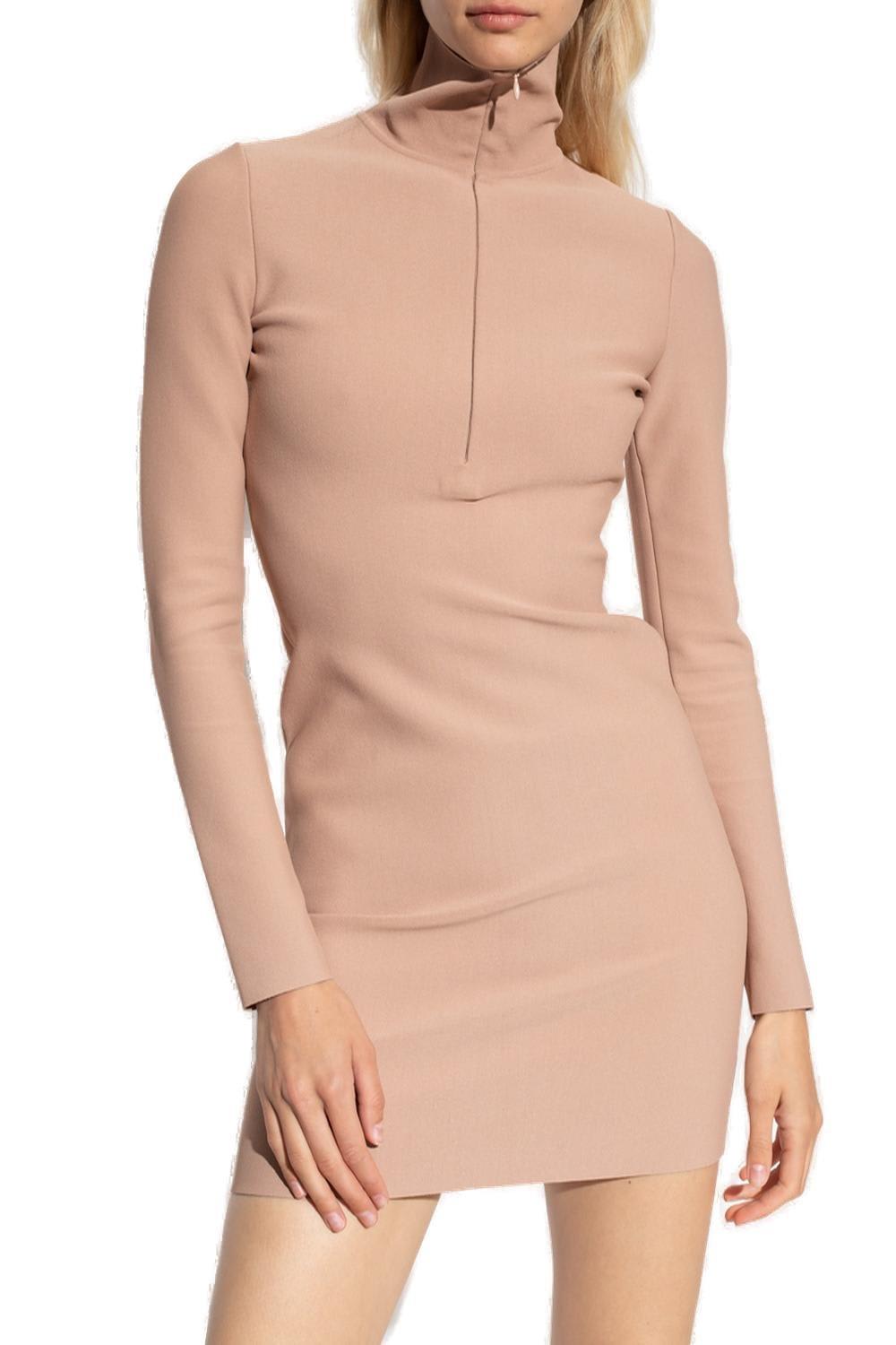 Alaïa Peach Half Zip Fastening Mini Dress In Powder