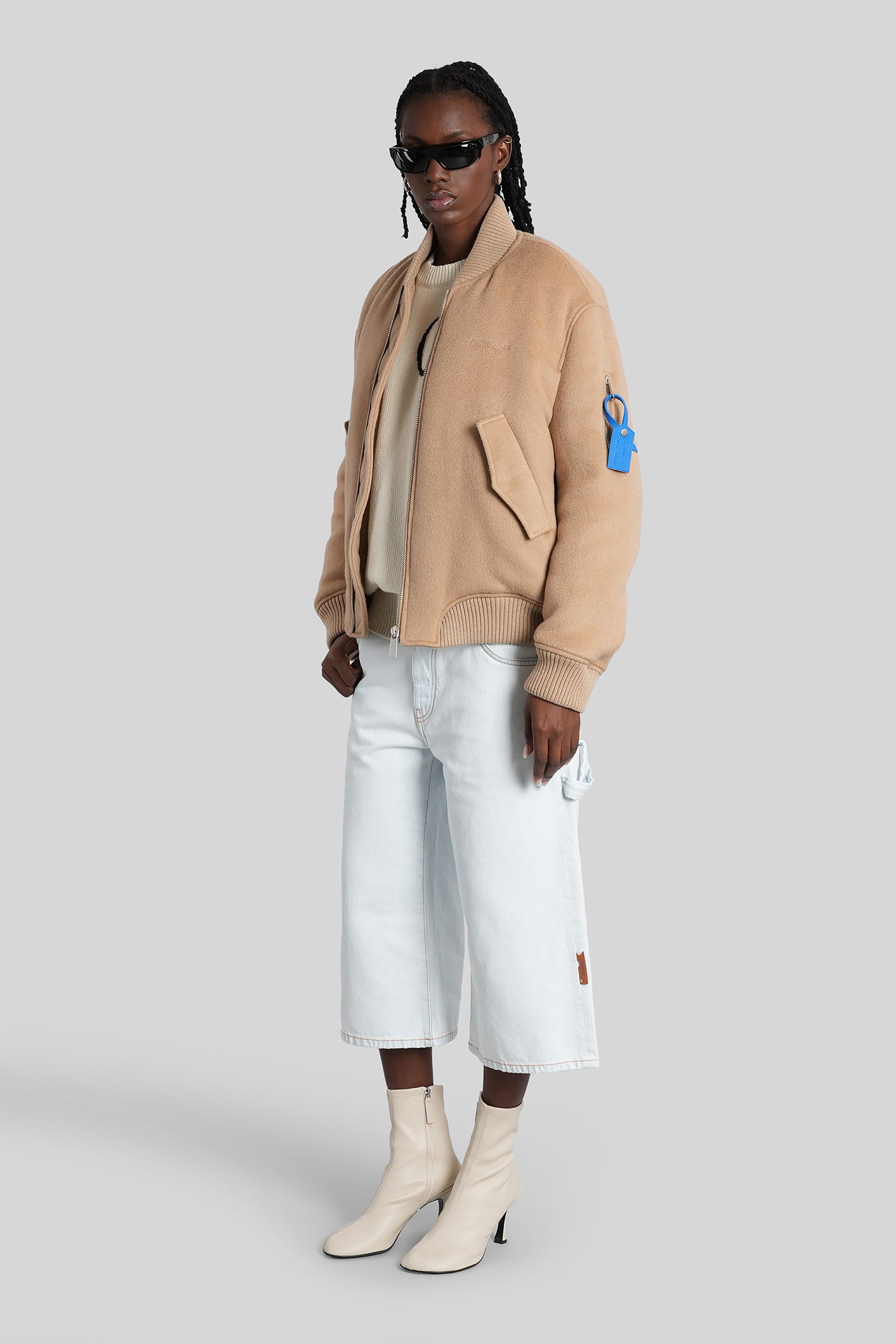 Off-white Denim Knee-length Shorts In White