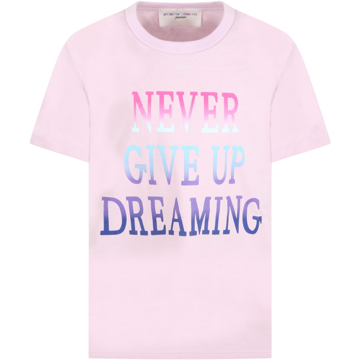 Alberta Ferretti Kids' Lilac T-shirt For Girl With Multicolor Writing In Pink