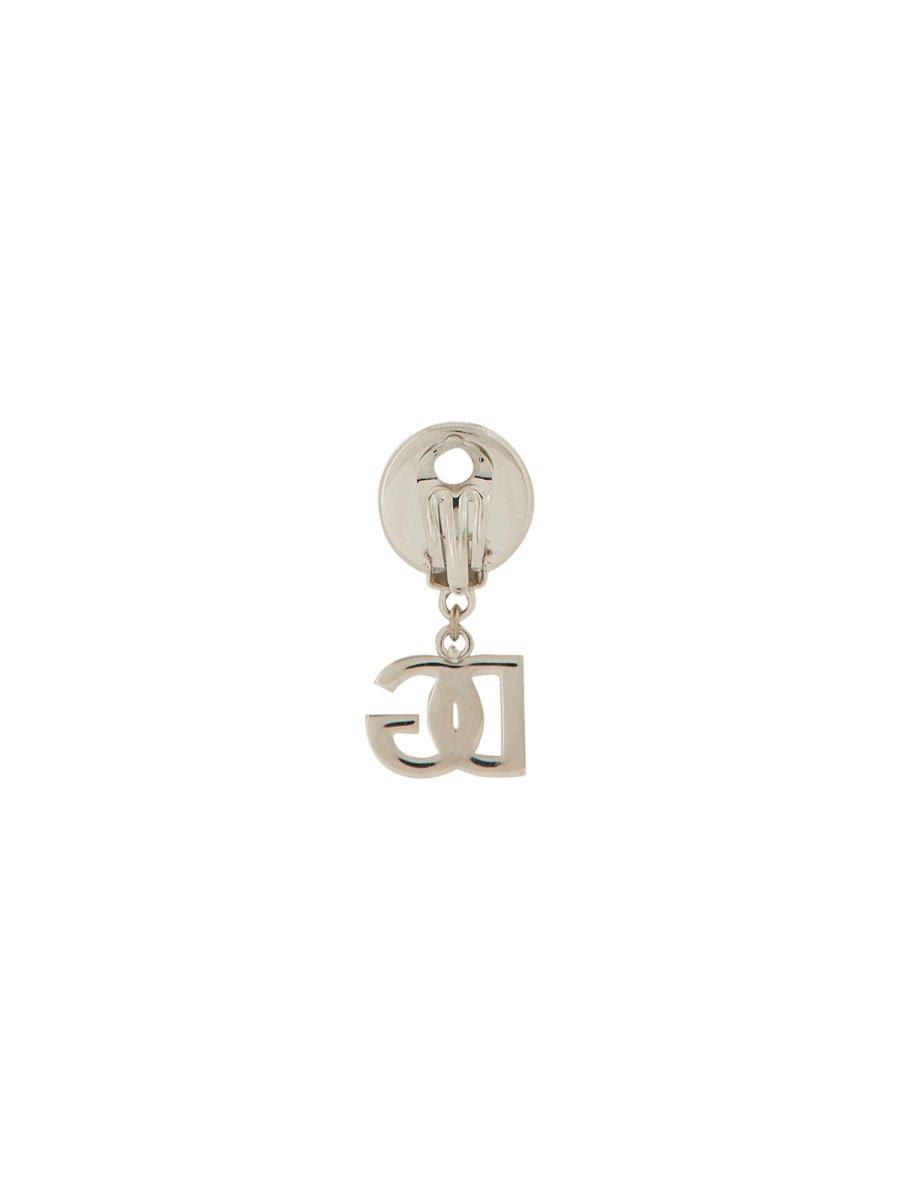Shop Dolce & Gabbana Logo Drop Earring In Silver