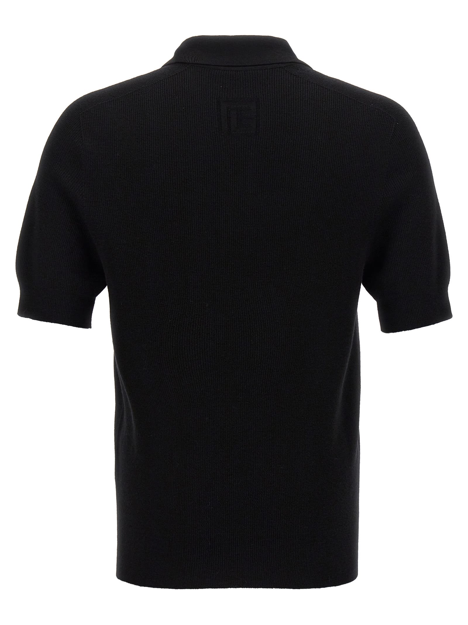 Balmain Short-sleeve Merino Polo Shirt In Black