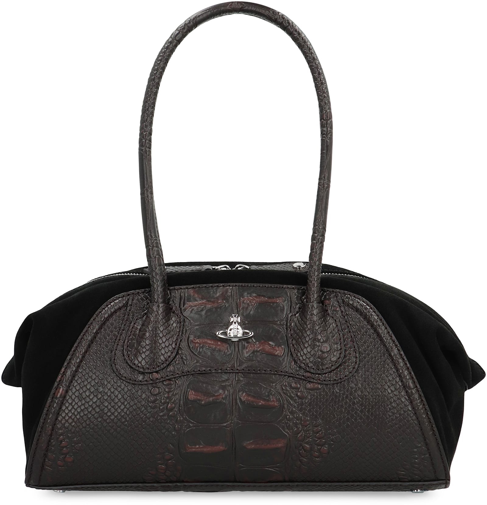 Vivienne Westwood Two-tone Leather And Suede Small Shirley Shoulder Bag In Brown
