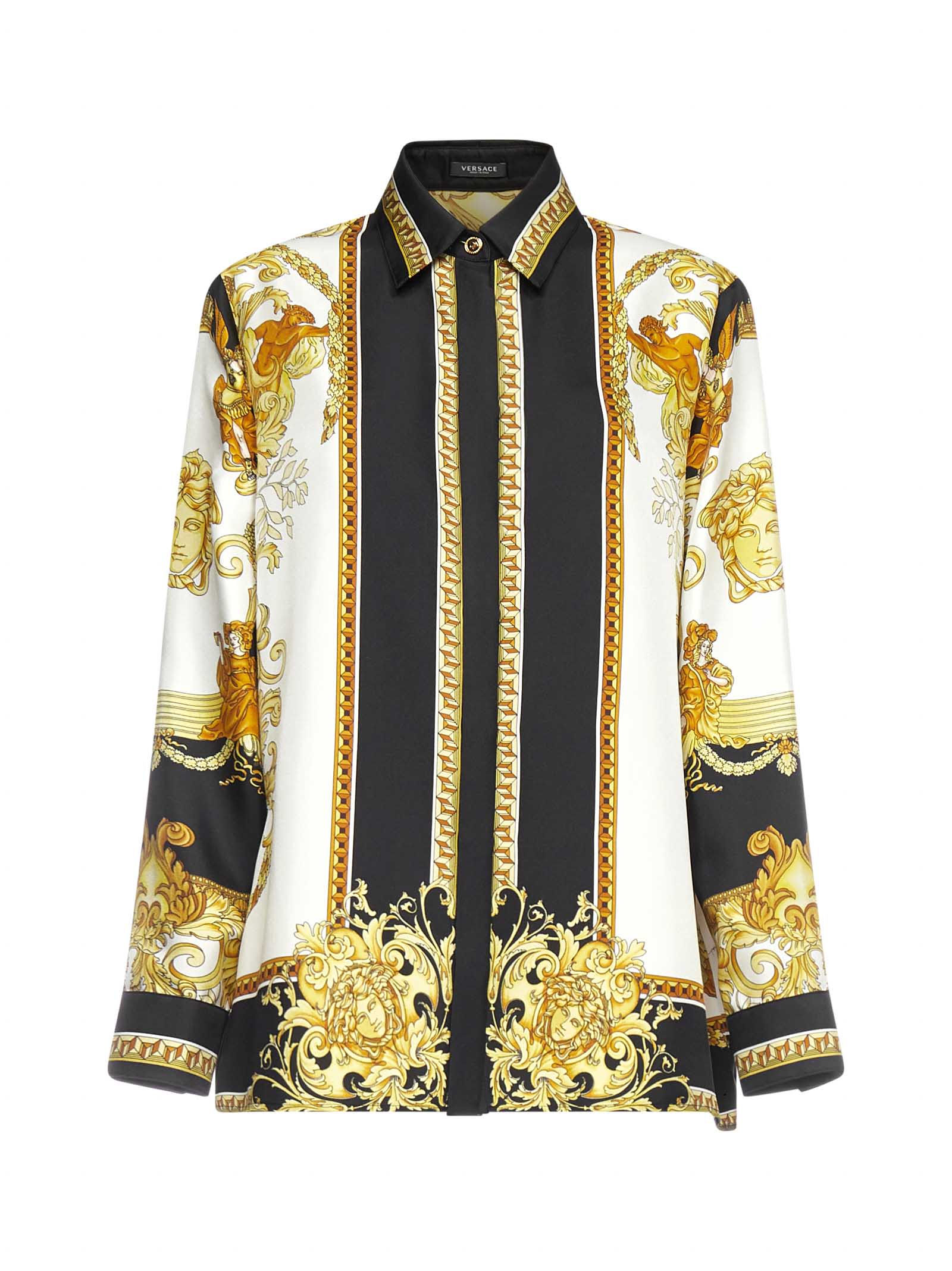 Versace Black & Gold Medusa Renaissance Silk Shirt In 5b070 Black Gold ...