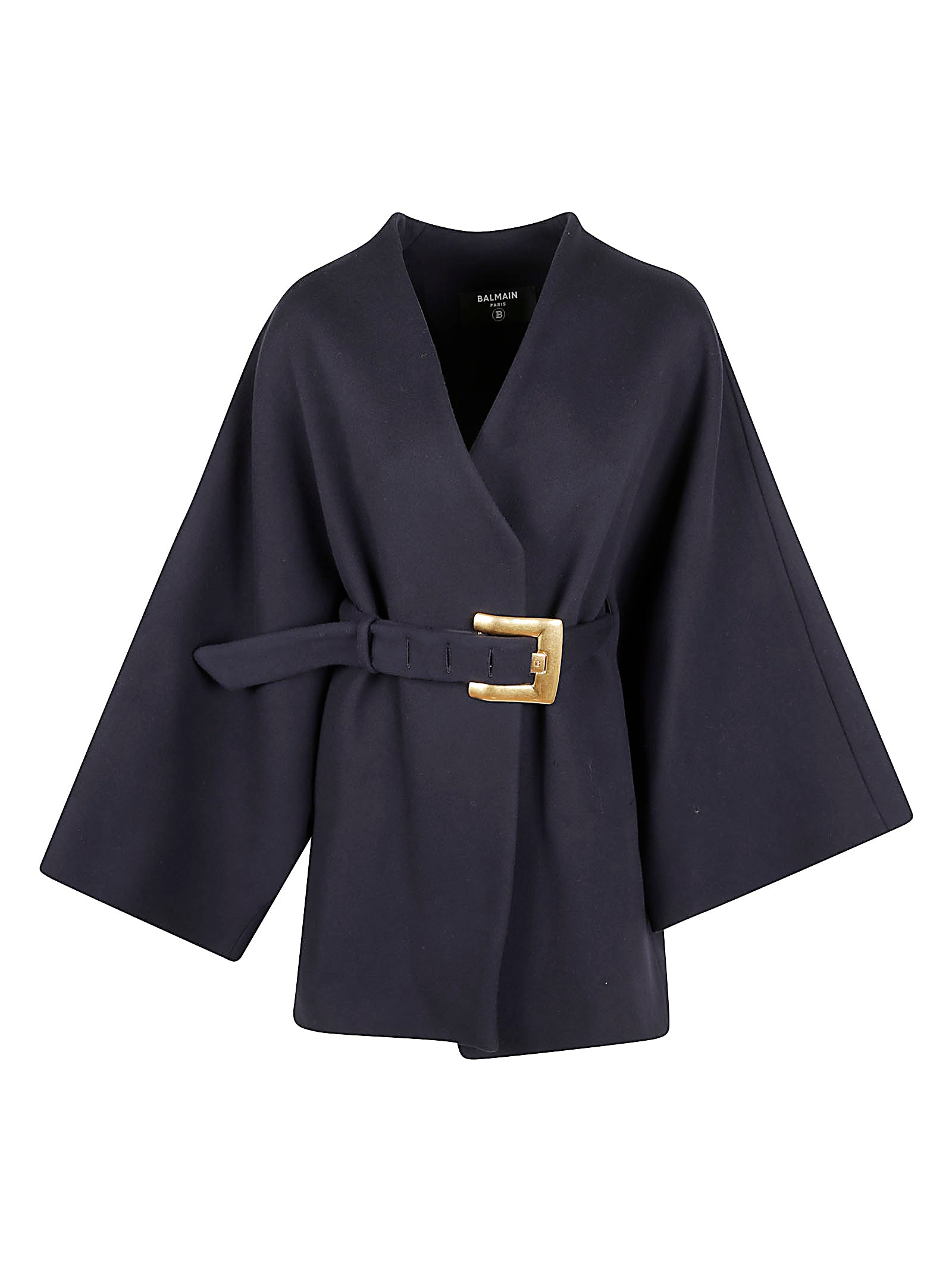 Balmain Belted Oversized Coat Draped Back In Blue