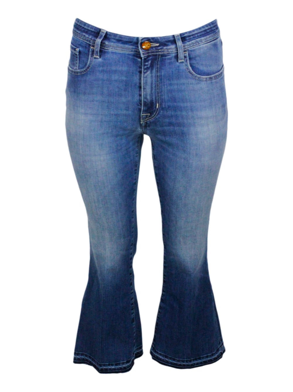 Victoria Crop Jeans In Light Stretch Denim With Trumpet Shape And 5-pocket Fringed Hem